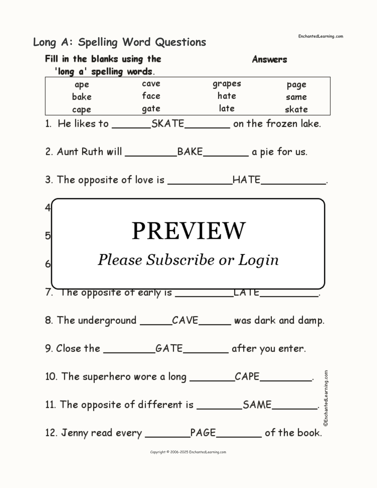 Long A: Spelling Word Questions interactive worksheet page 2