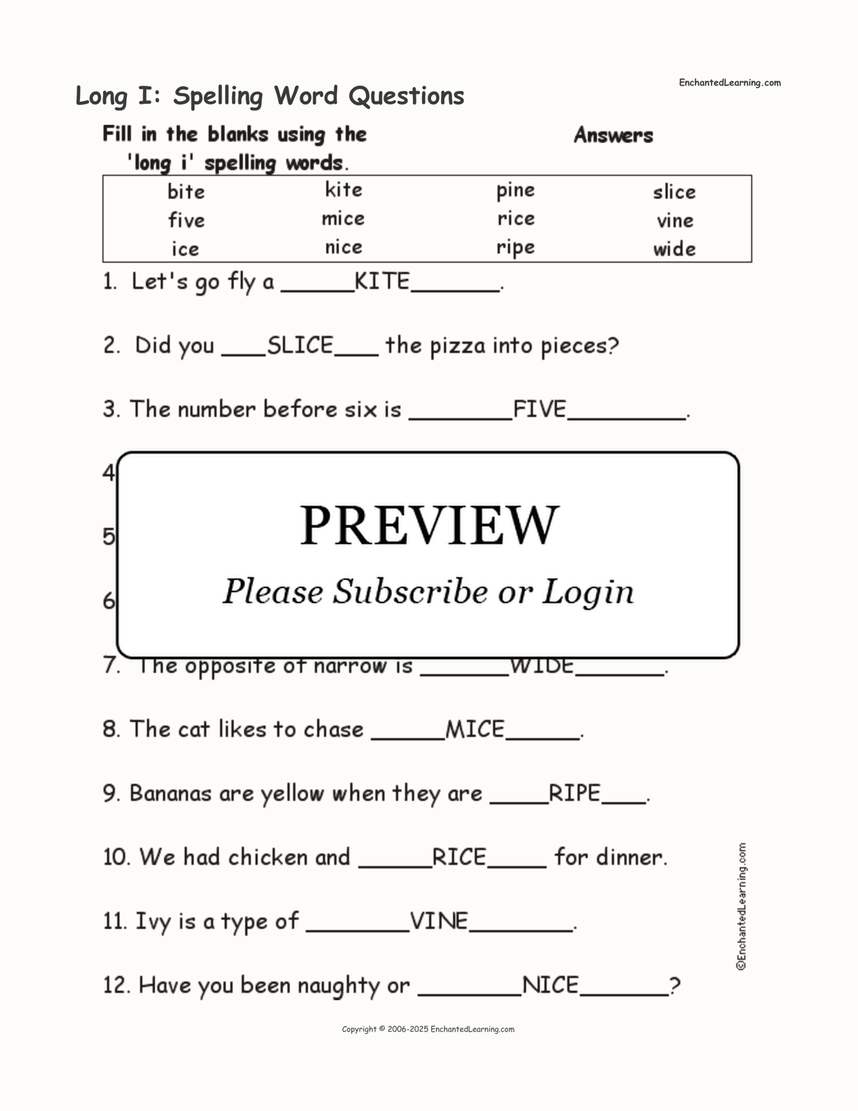 Long I: Spelling Word Questions interactive worksheet page 2