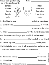 Mardi Gras Spelling Word Questions Enchantedlearning Com