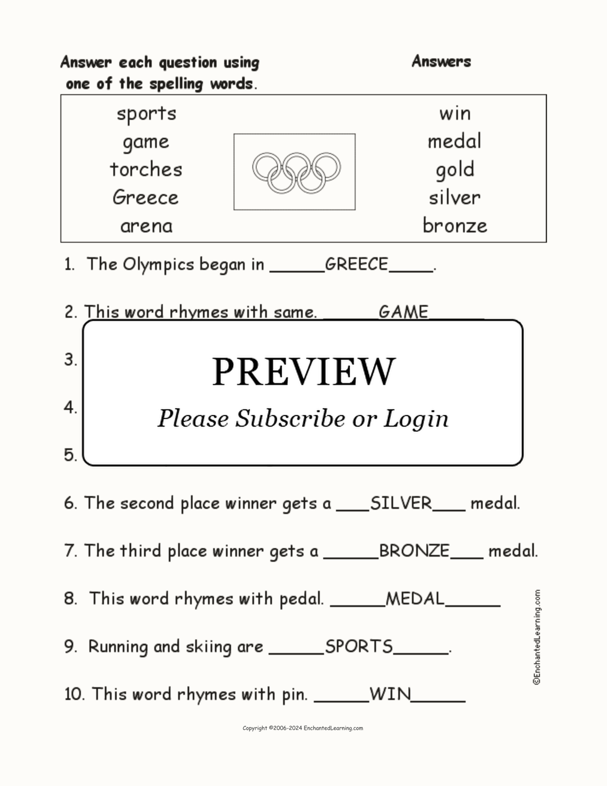 Olympics Spelling Word Questions interactive worksheet page 2