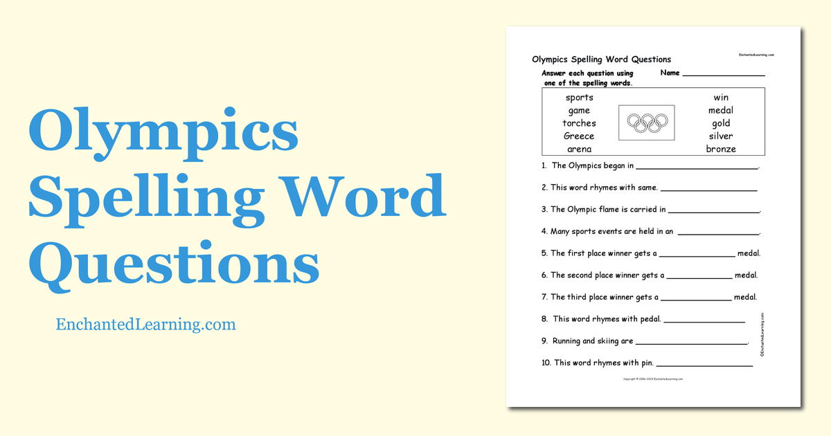 Olympics Spelling Word Questions Enchanted Learning