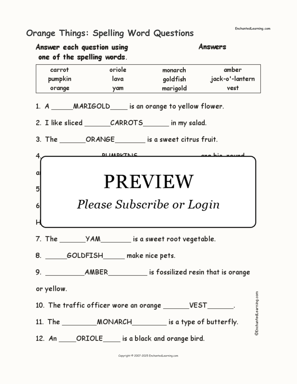 Orange Things: Spelling Word Questions interactive worksheet page 2