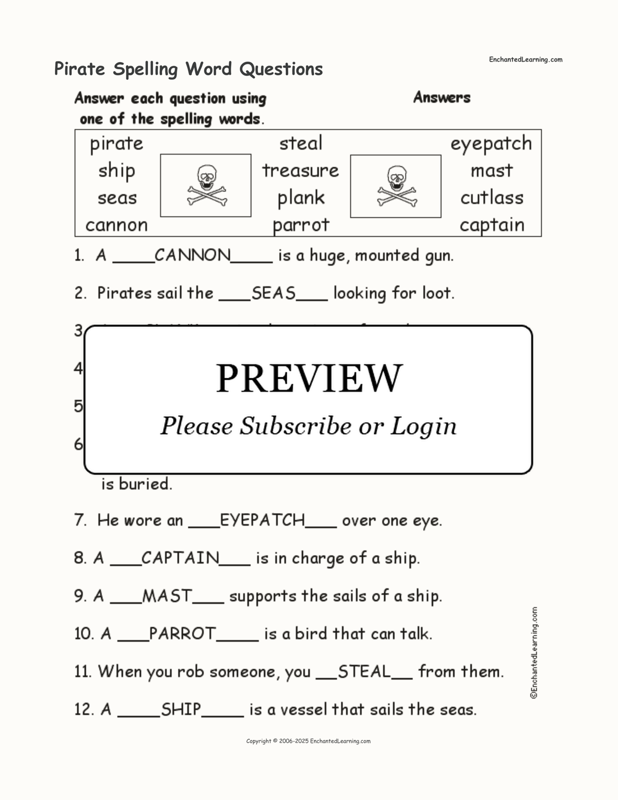 Pirate Spelling Word Questions interactive worksheet page 2