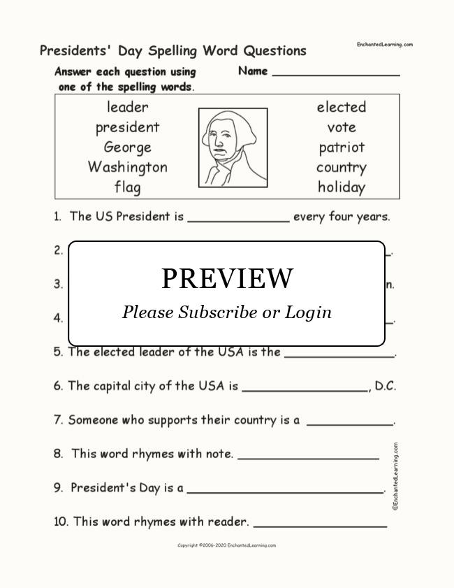 presidents day spelling word questions enchanted learning