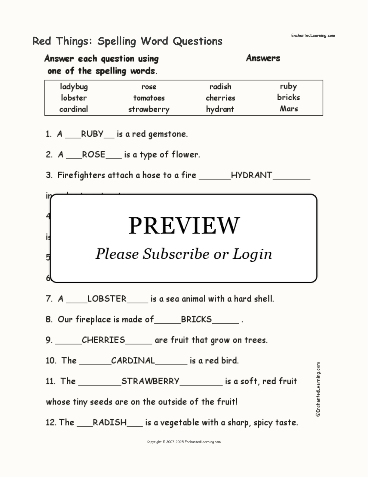 Red Things: Spelling Word Questions interactive worksheet page 2