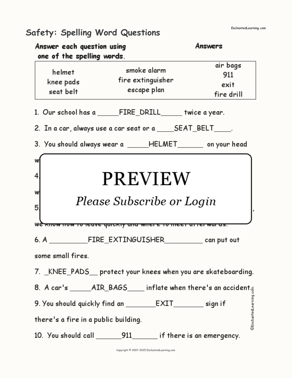 Safety: Spelling Word Questions interactive worksheet page 2