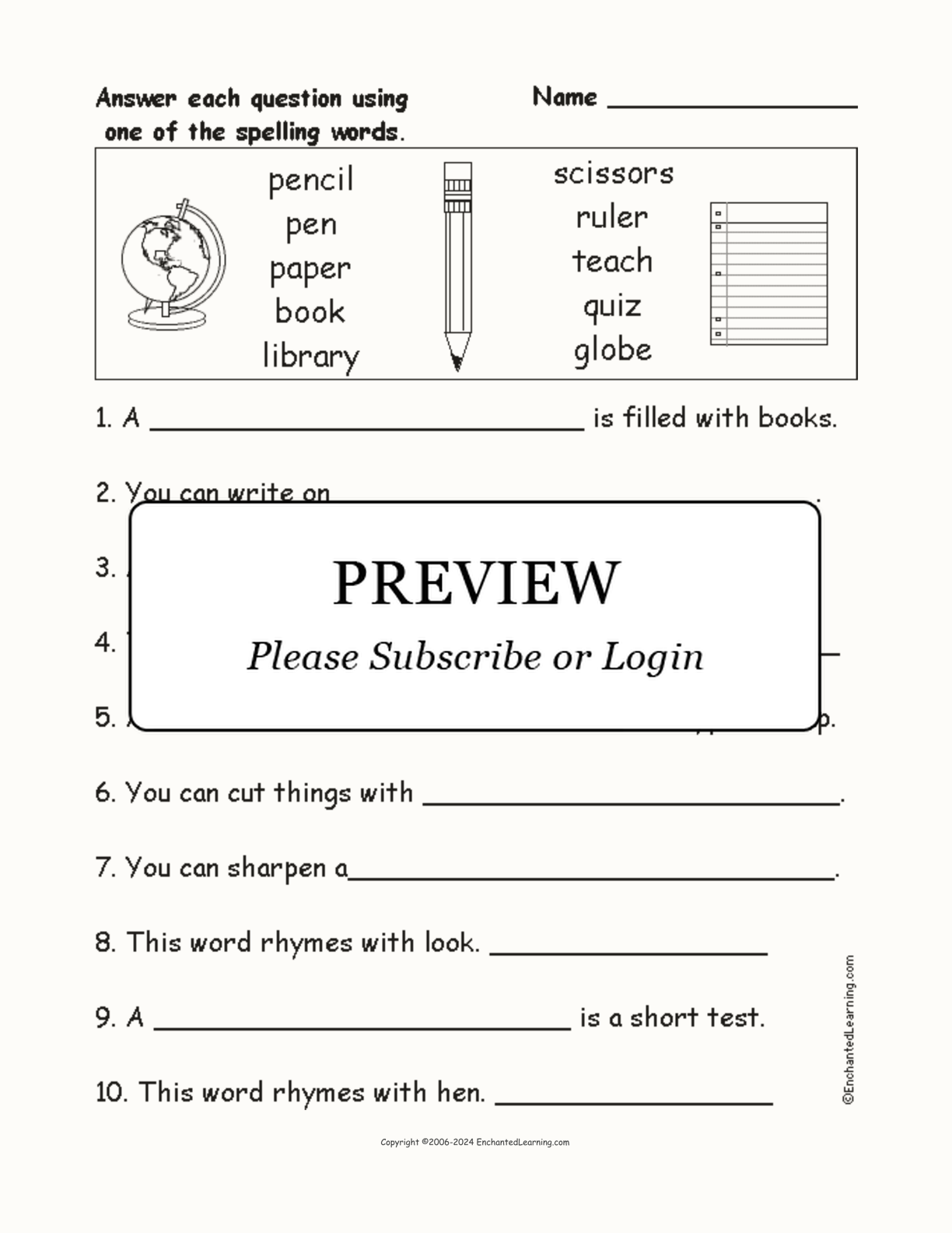 School Spelling Word Questions interactive worksheet page 1