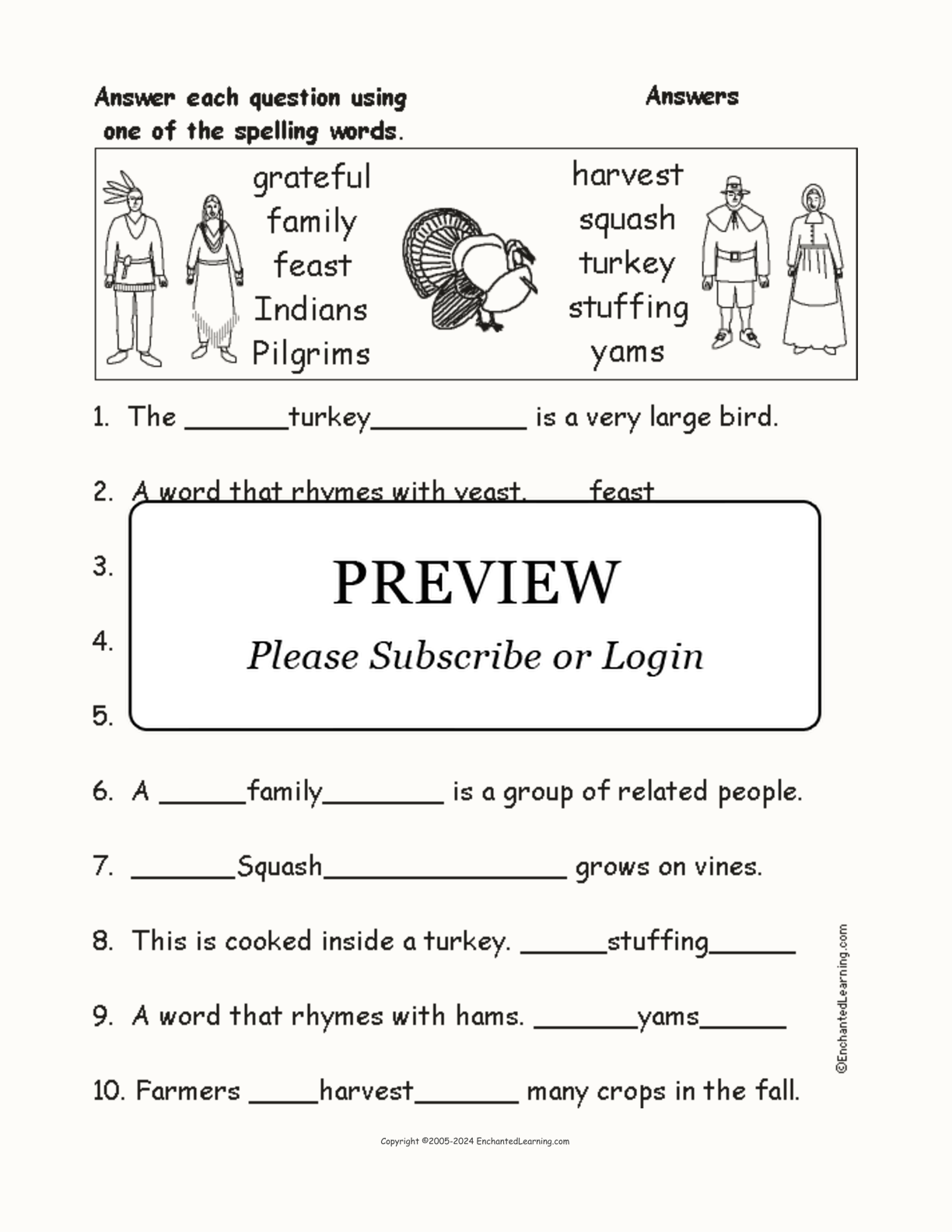 Thanksgiving Spelling Word Questions interactive worksheet page 2