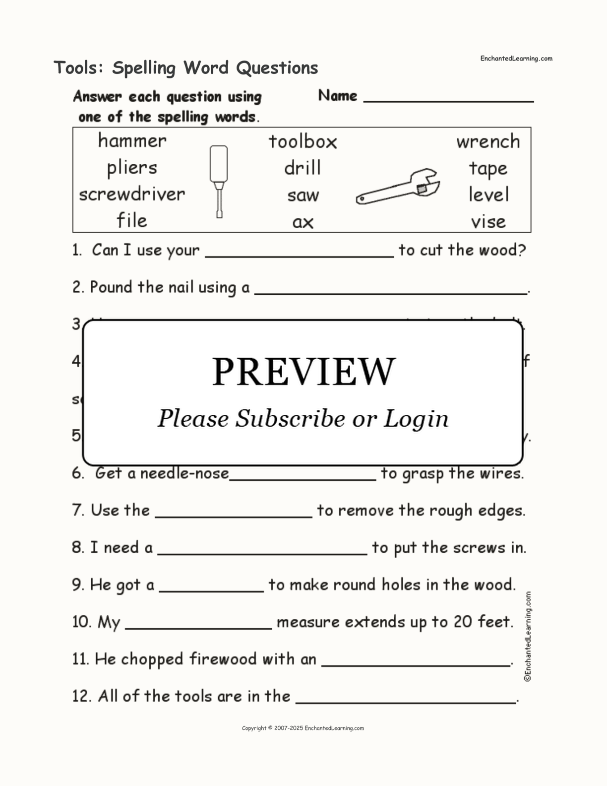 Tools: Spelling Word Questions interactive worksheet page 1