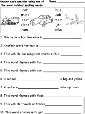 Vehicle Spelling Word Questions