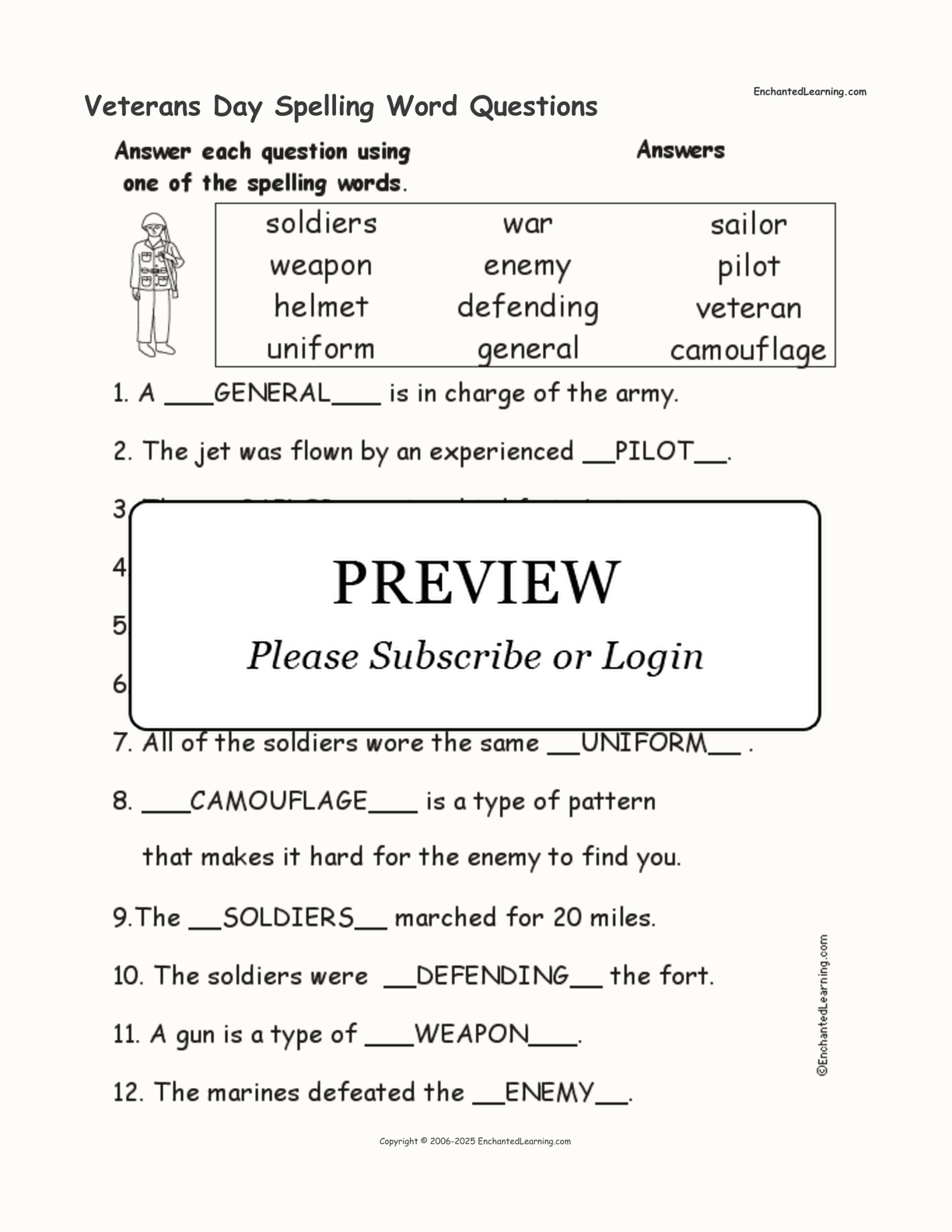 Veterans Day Spelling Word Questions interactive worksheet page 2