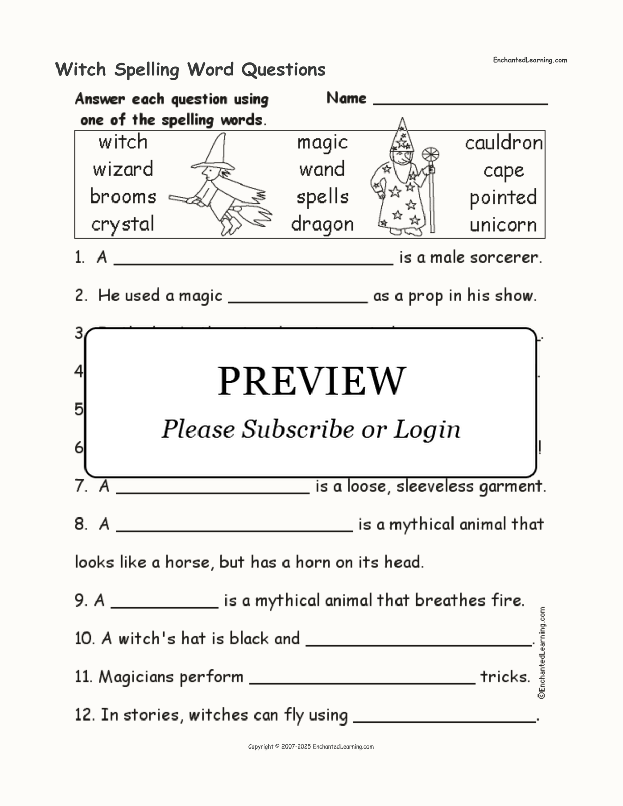 Witch Spelling Word Questions interactive worksheet page 1