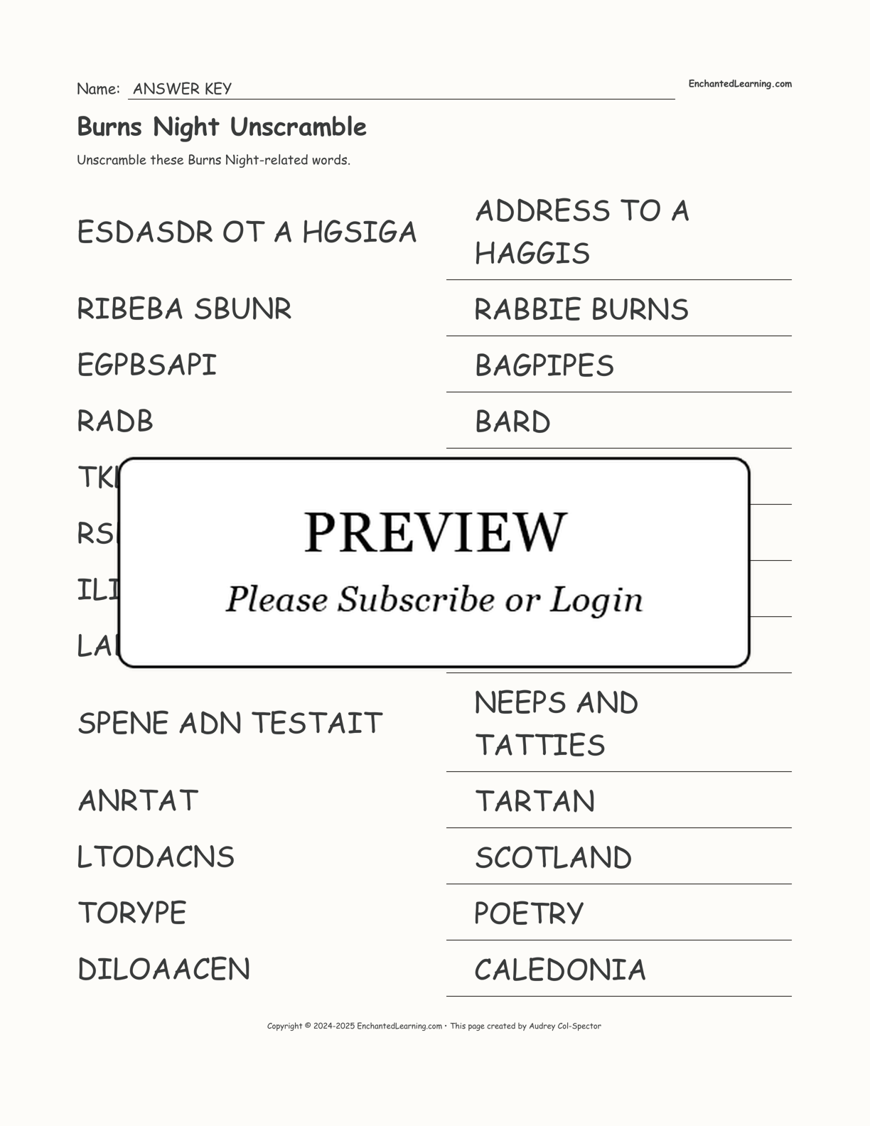 Burns Night Unscramble interactive worksheet page 2