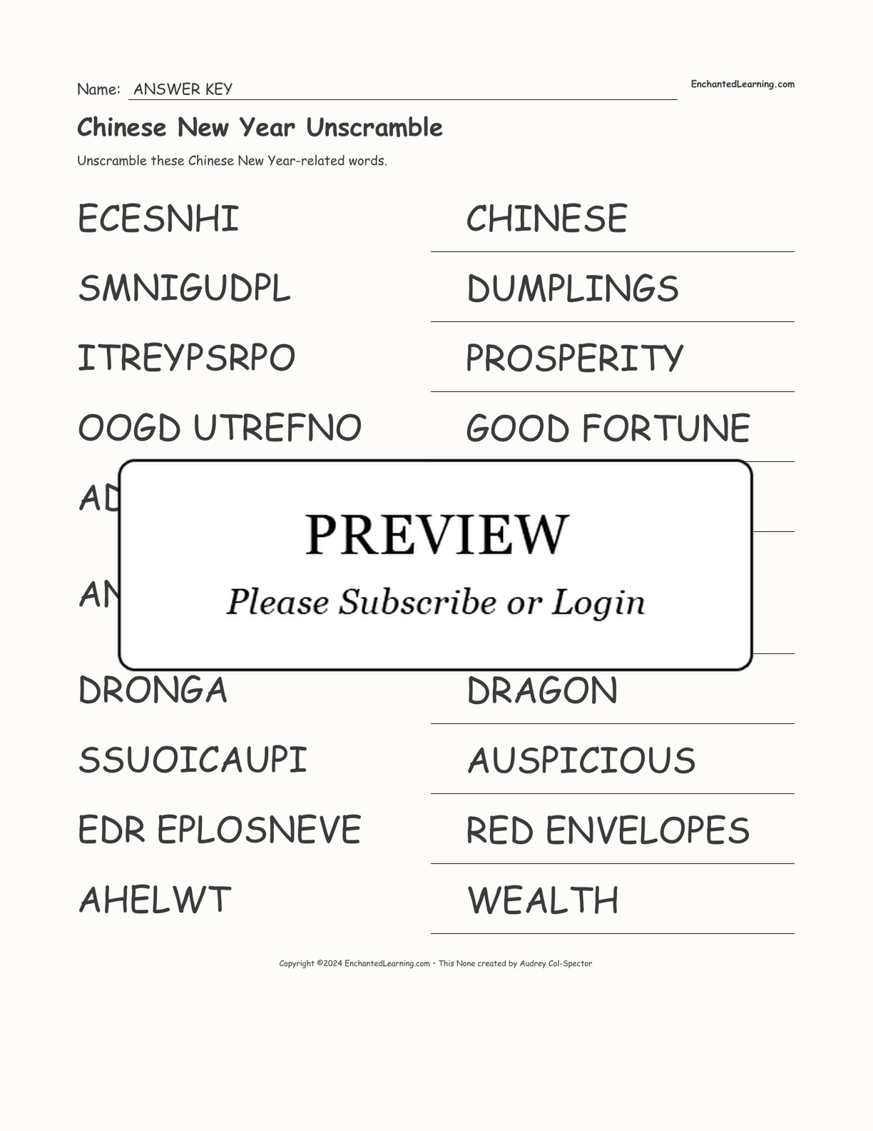 Chinese New Year Unscramble interactive worksheet page 2