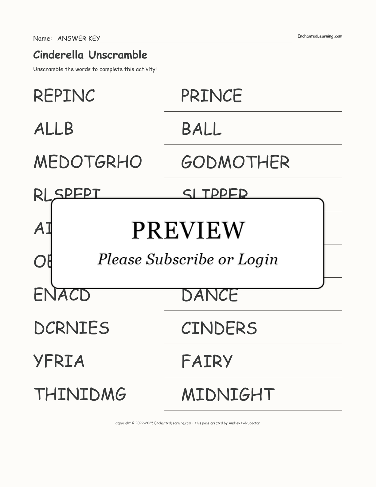 Cinderella Unscramble interactive worksheet page 2