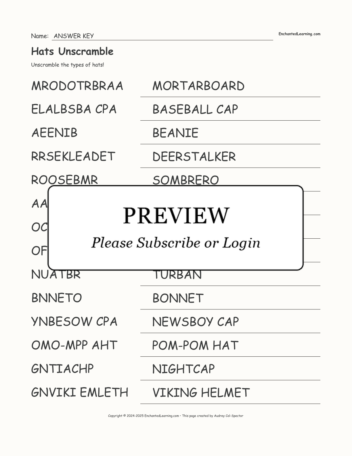 Hats Unscramble interactive worksheet page 2