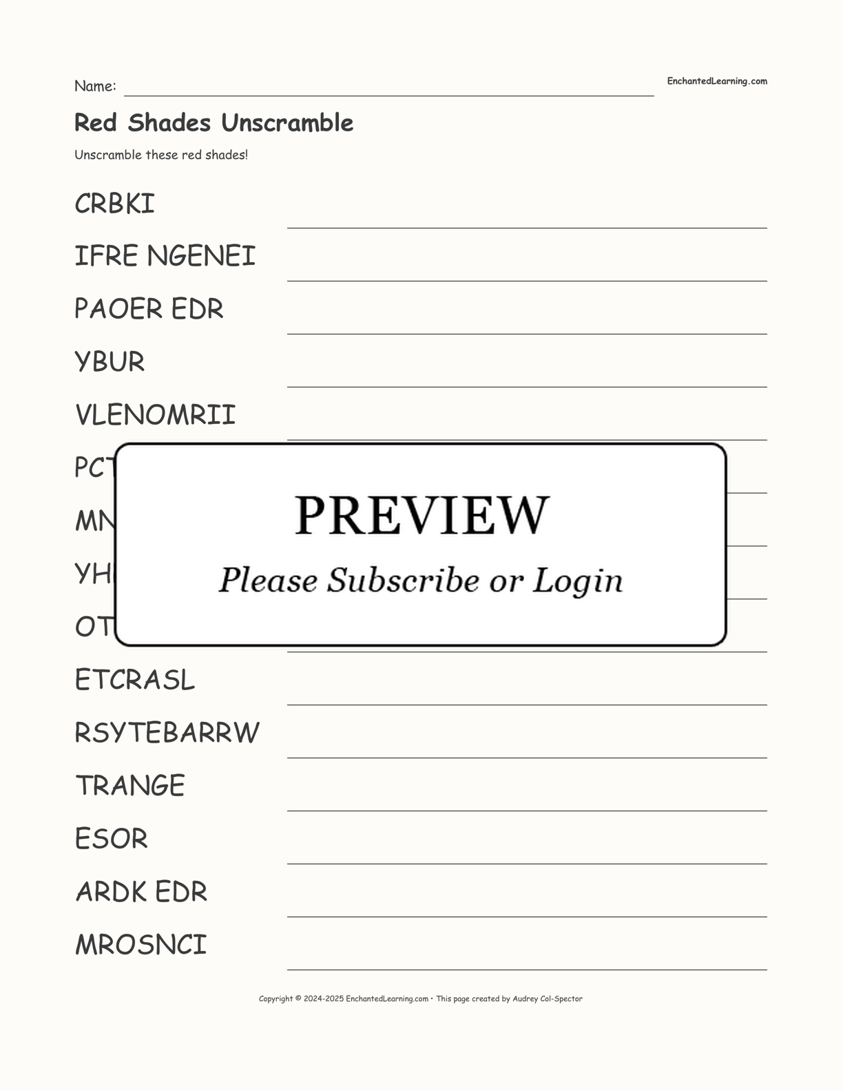 Red Shades Unscramble interactive worksheet page 1