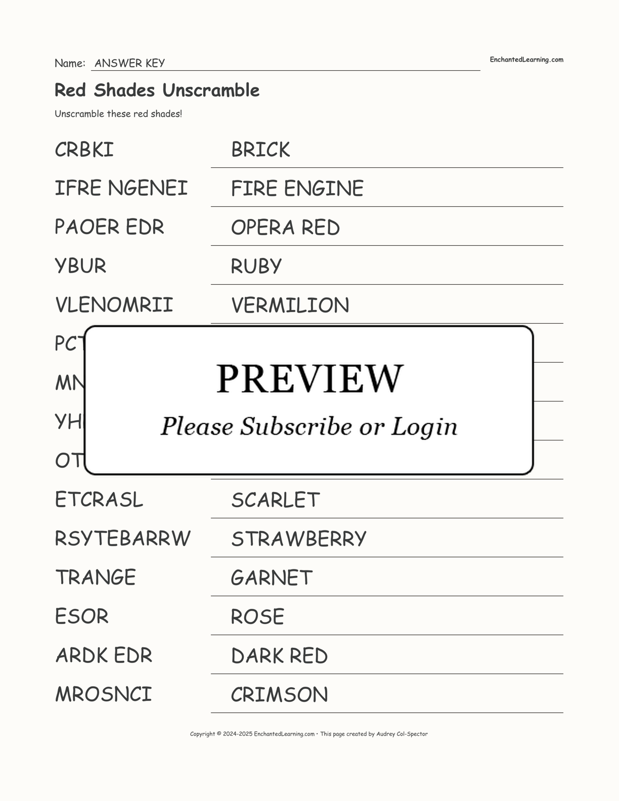 Red Shades Unscramble interactive worksheet page 2