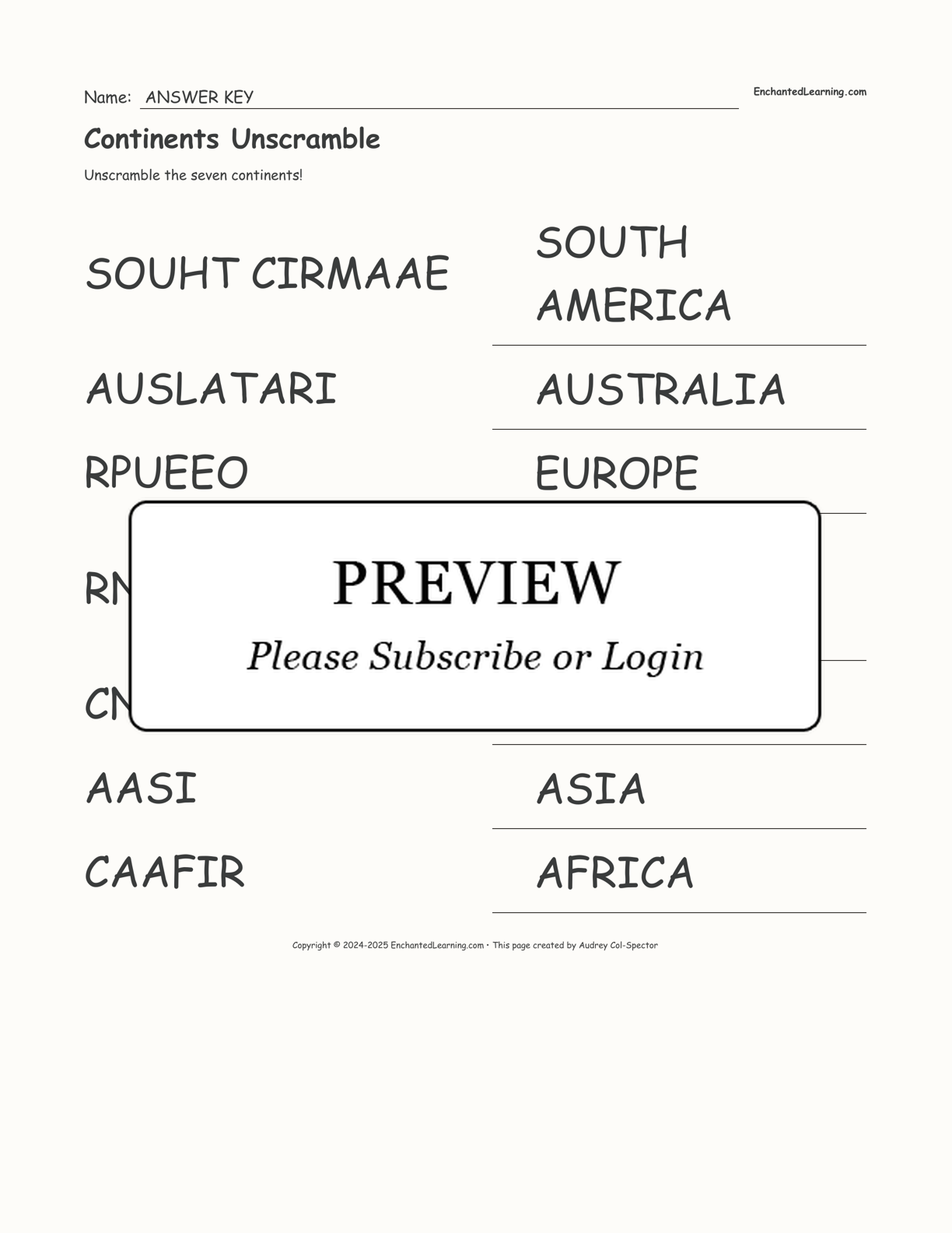 Continents Unscramble interactive worksheet page 2