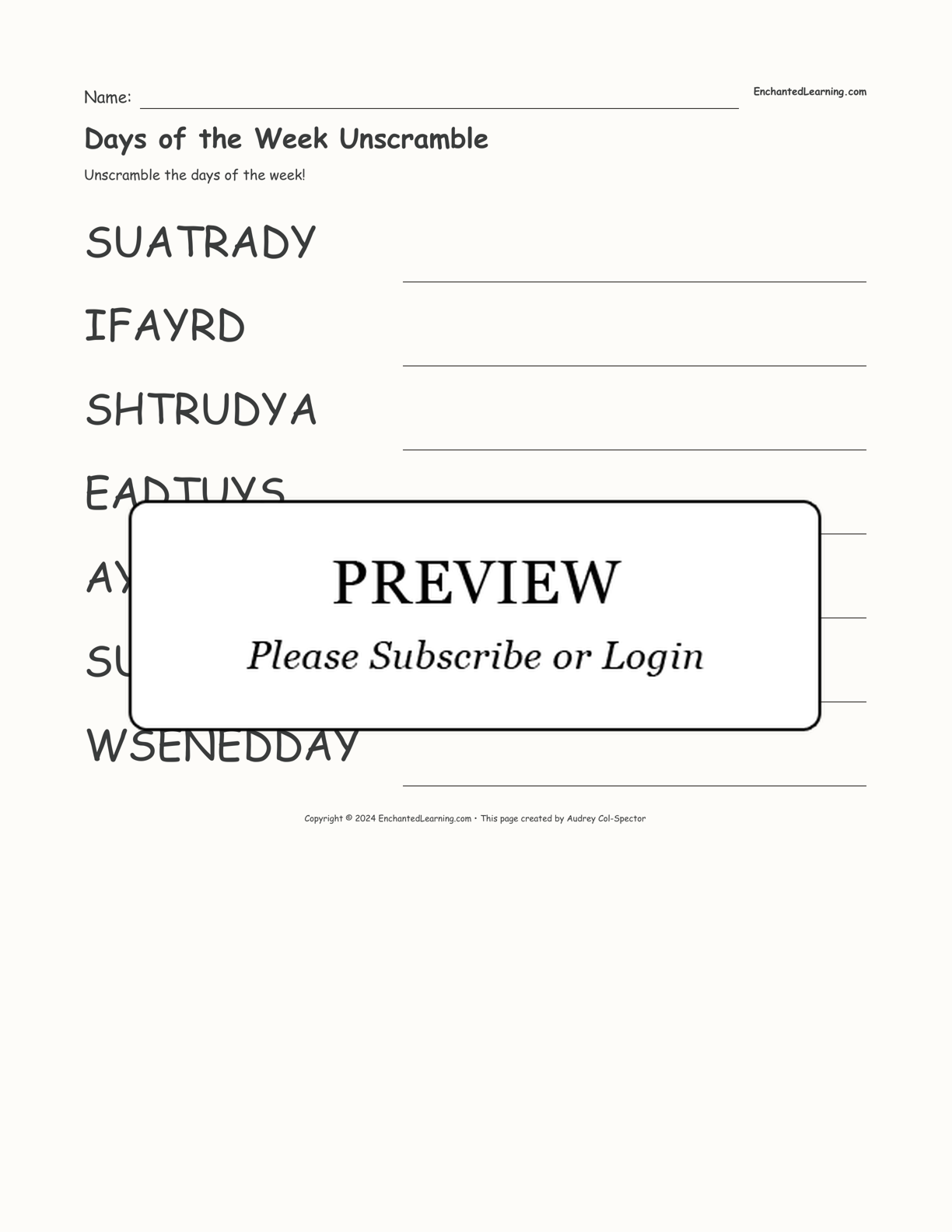 Days of the Week Unscramble interactive worksheet page 1