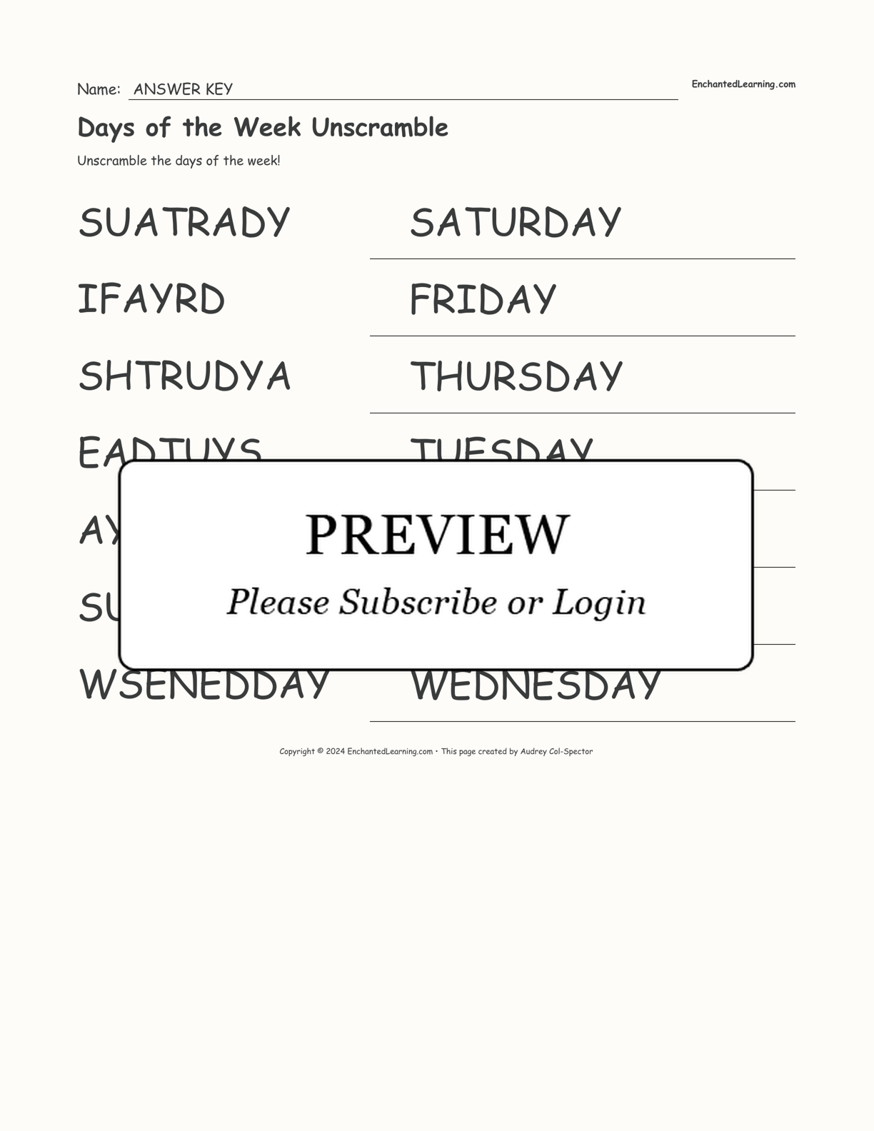 Days of the Week Unscramble interactive worksheet page 2