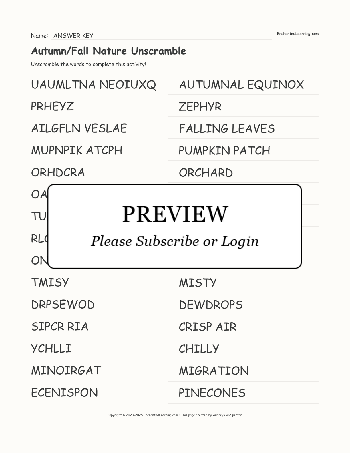 Autumn/Fall Nature Unscramble interactive worksheet page 2