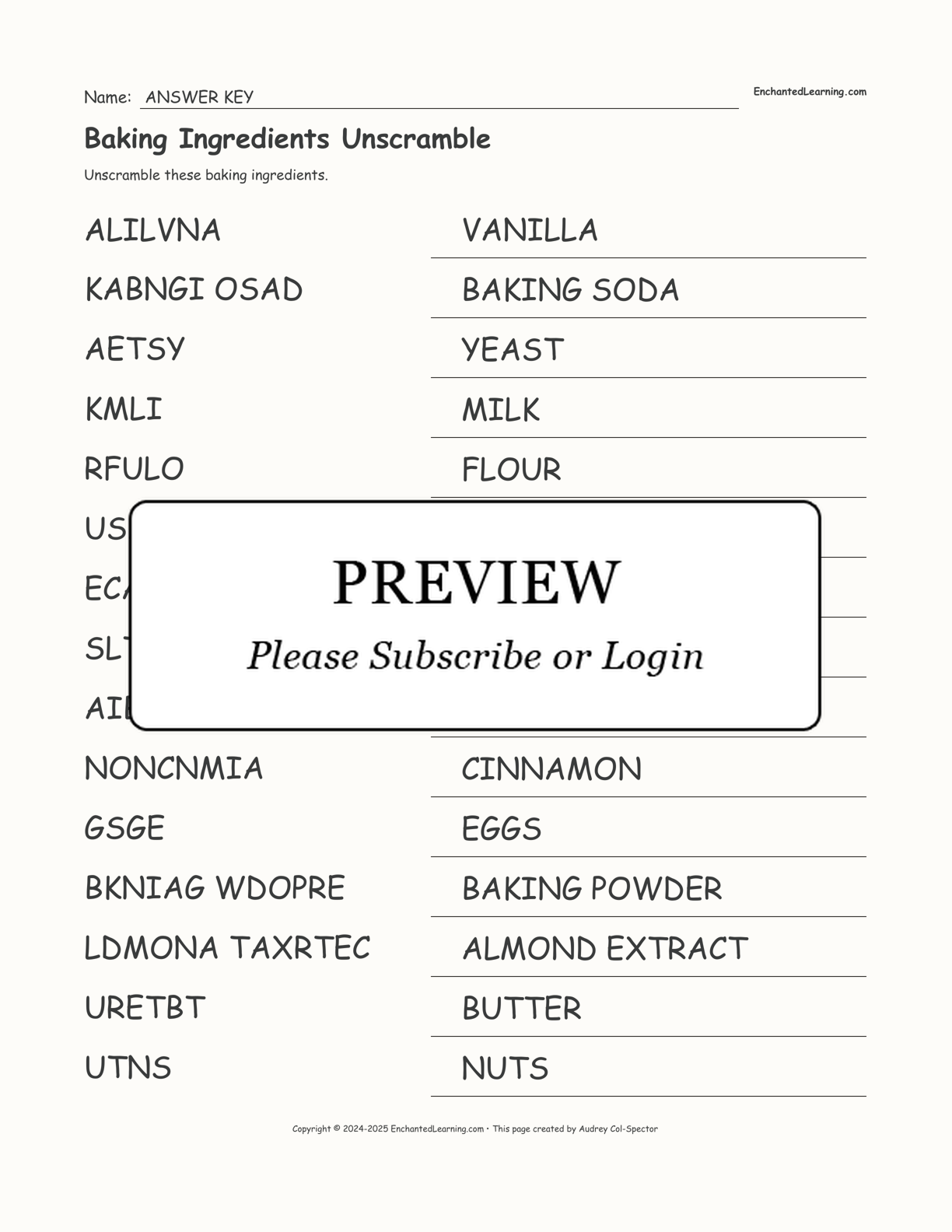 Baking Ingredients Unscramble interactive worksheet page 2