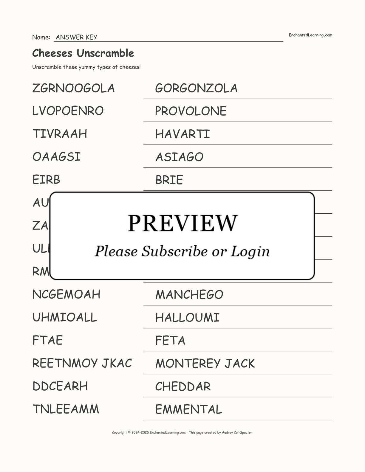 Cheeses Unscramble interactive worksheet page 2