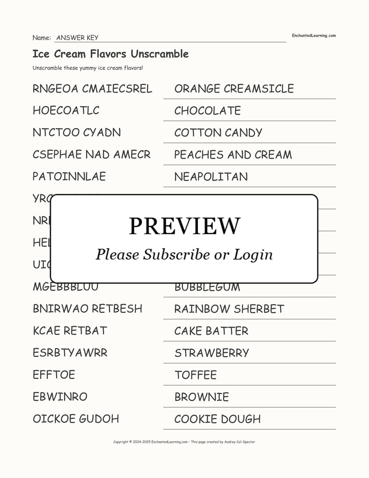 Ice Cream Flavors Unscramble interactive worksheet page 2