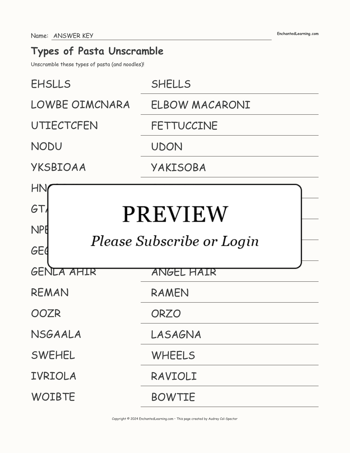 Types of Pasta Unscramble interactive worksheet page 2