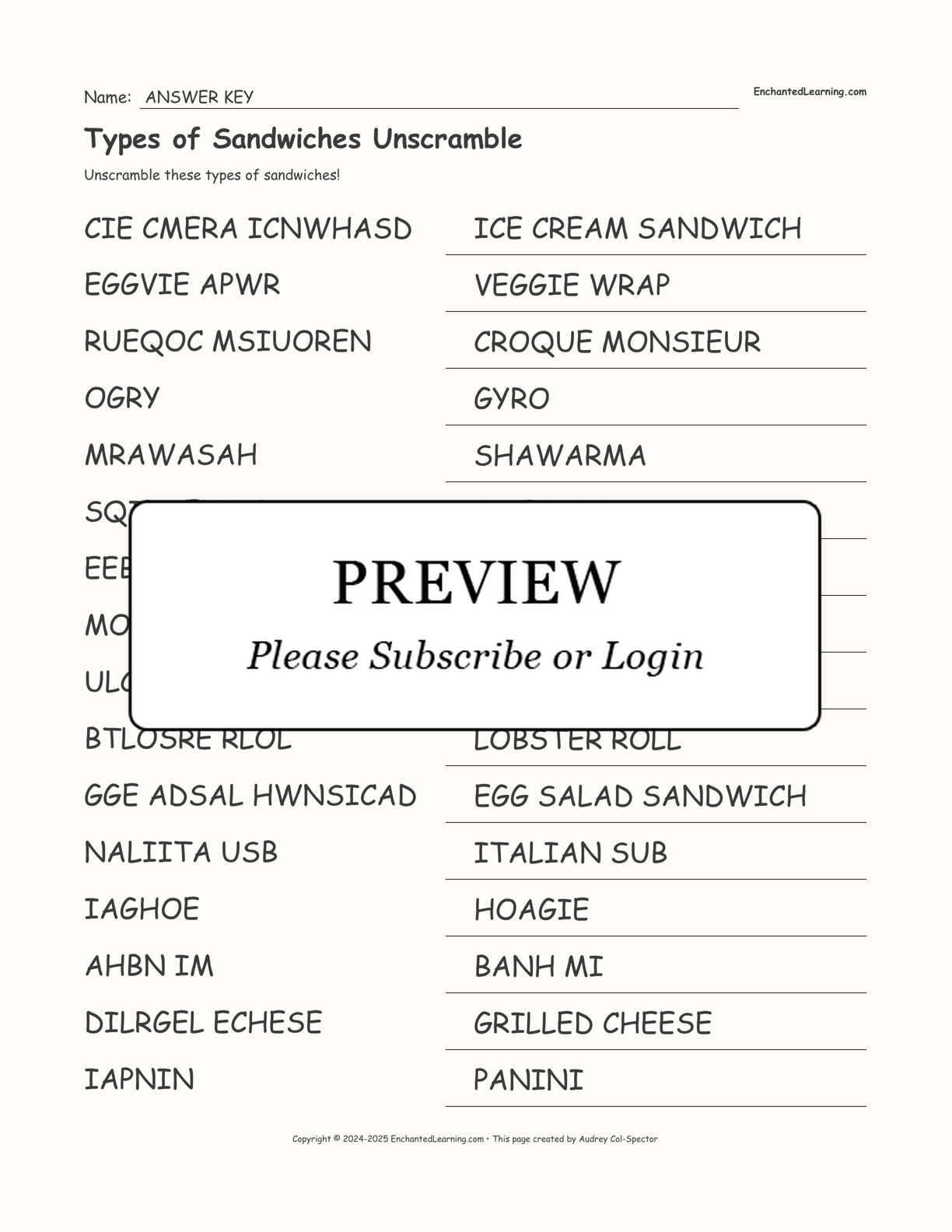 Types of Sandwiches Unscramble interactive worksheet page 2