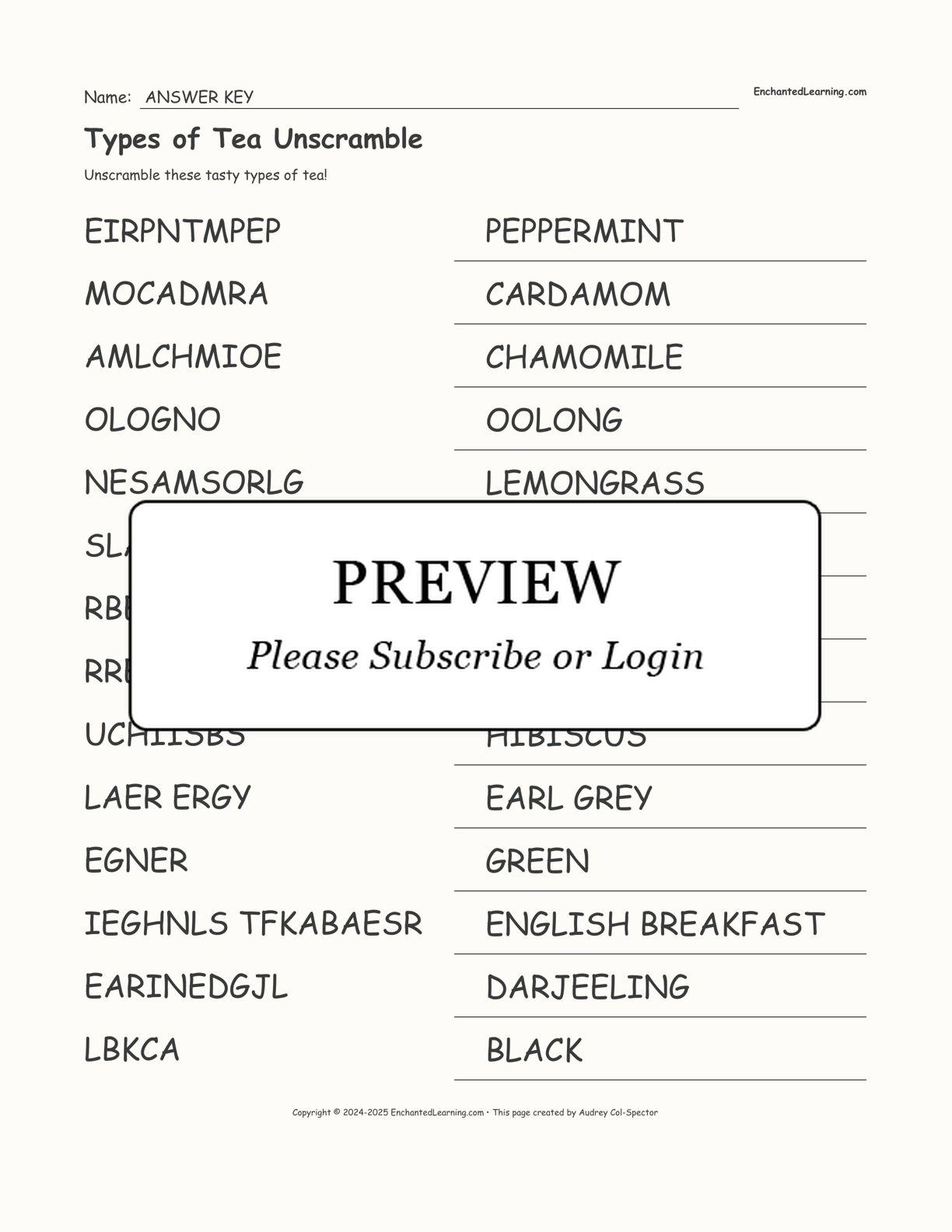 Types of Tea Unscramble interactive worksheet page 2