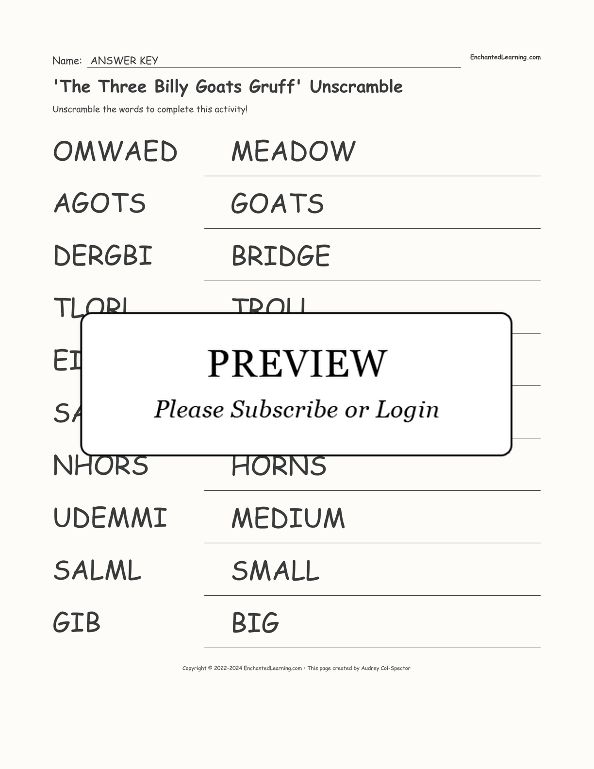 'The Three Billy Goats Gruff' Unscramble interactive worksheet page 2