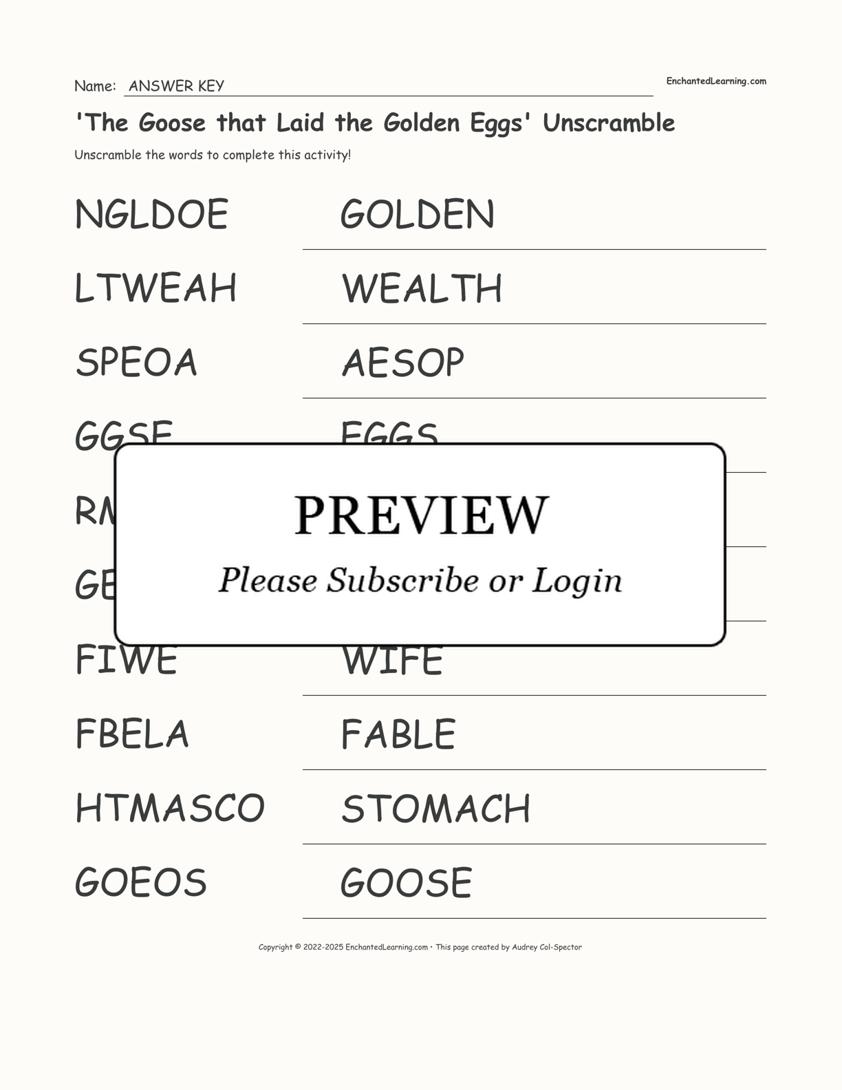 'The Goose that Laid the Golden Eggs' Unscramble interactive worksheet page 2