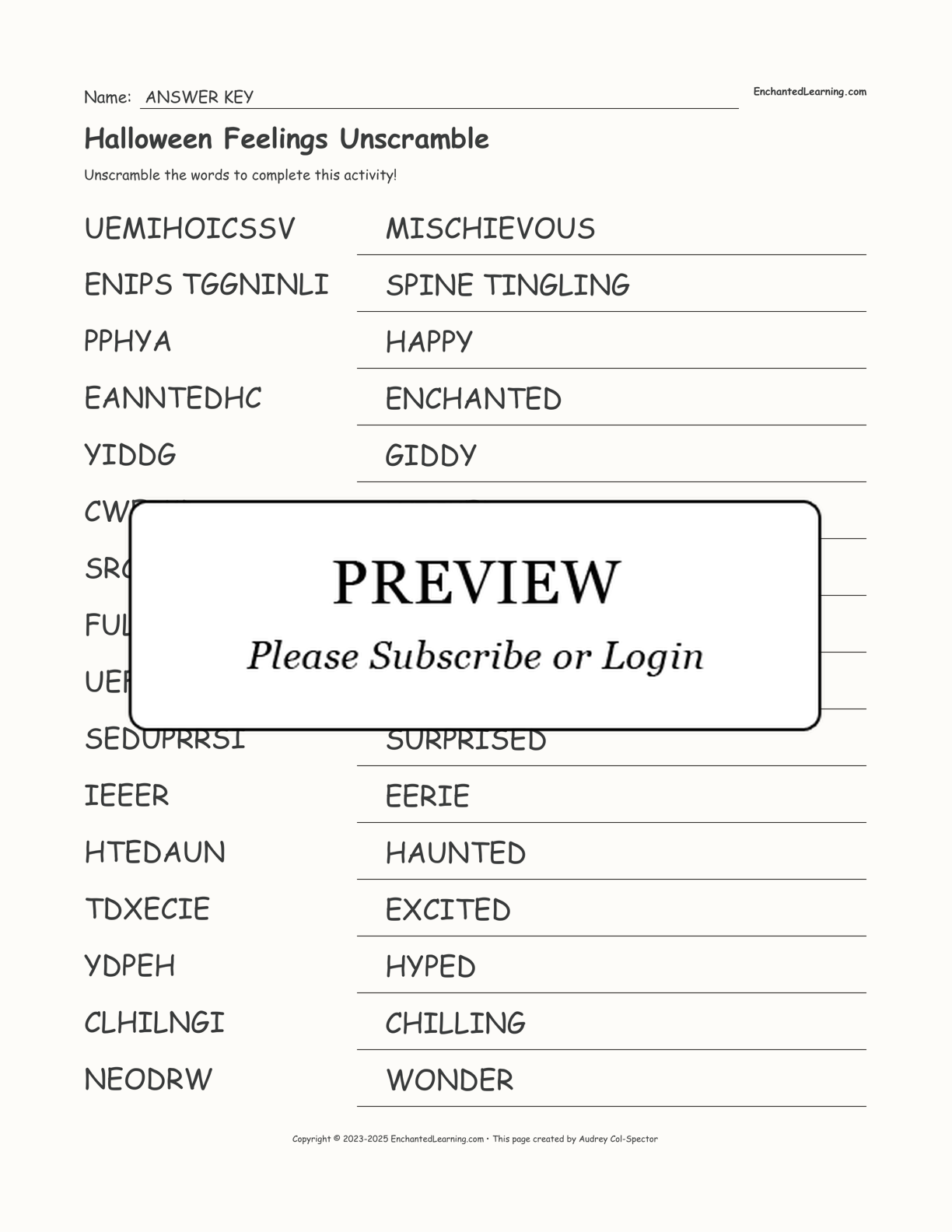 Halloween Feelings Unscramble interactive worksheet page 2