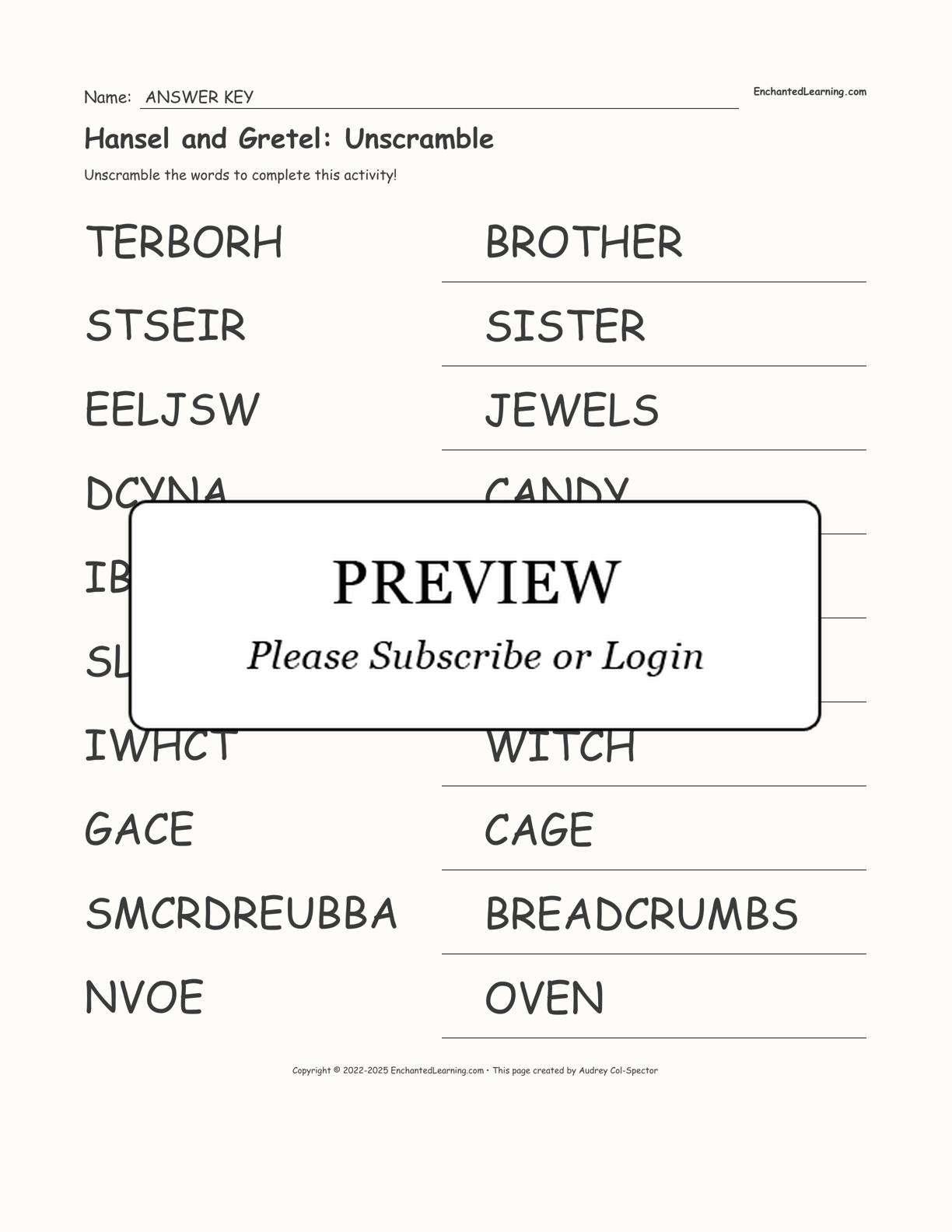 Hansel and Gretel: Unscramble interactive worksheet page 2