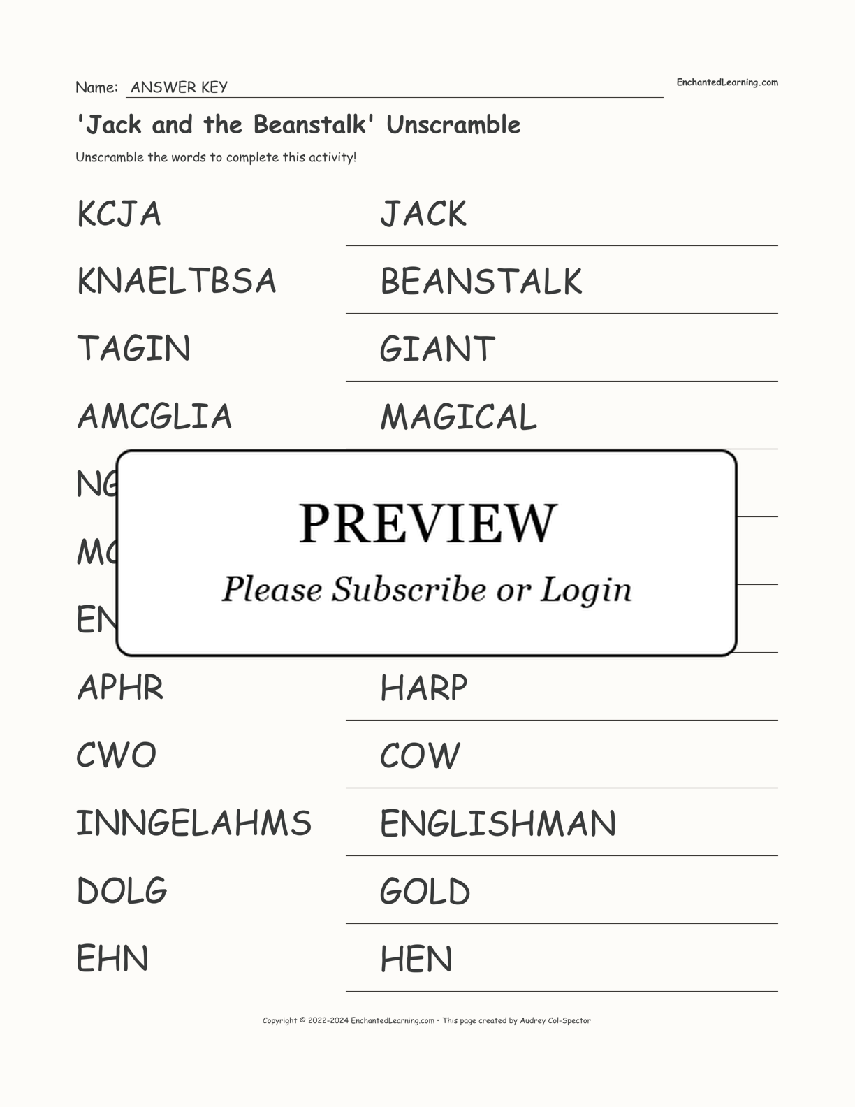 'Jack and the Beanstalk' Unscramble interactive worksheet page 2