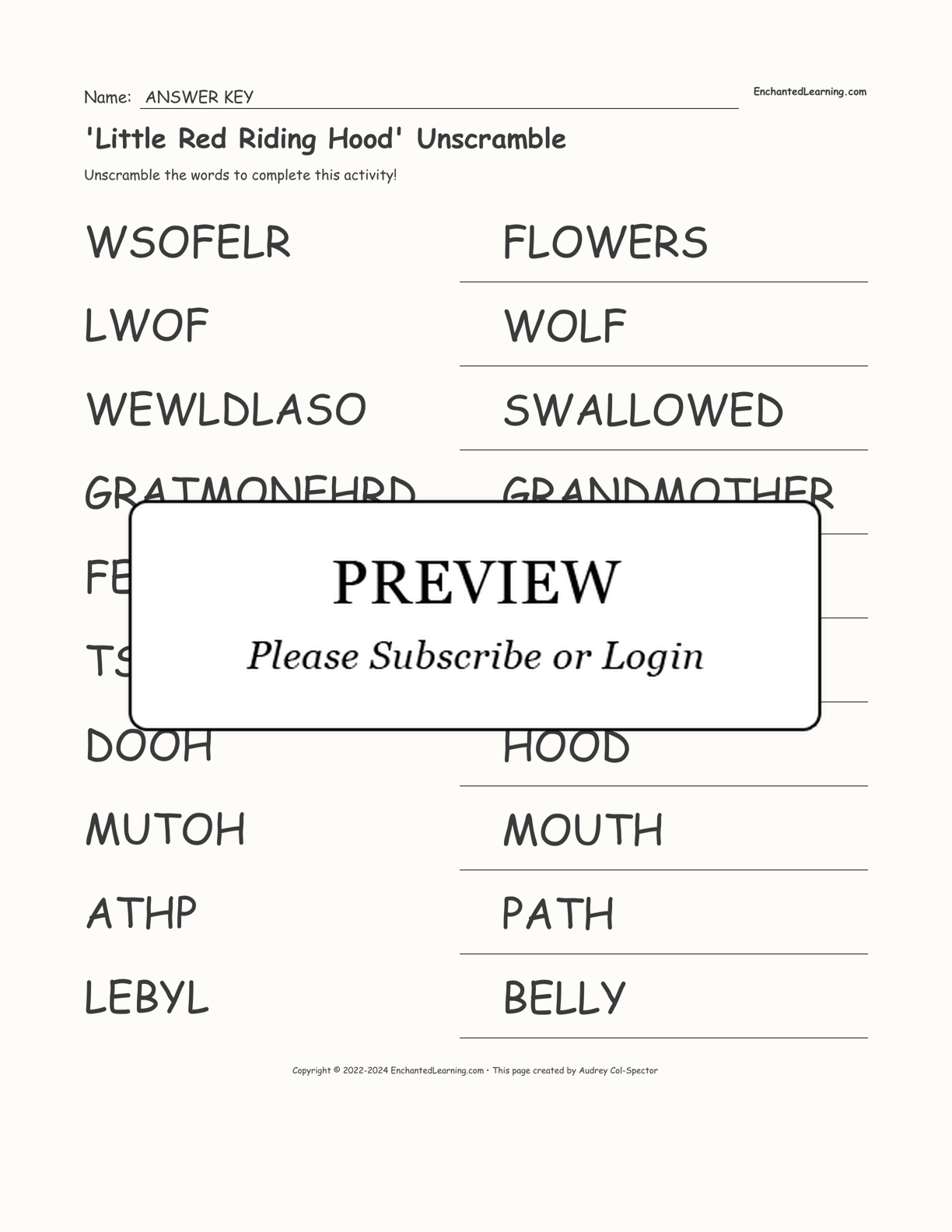 'Little Red Riding Hood' Unscramble interactive worksheet page 2