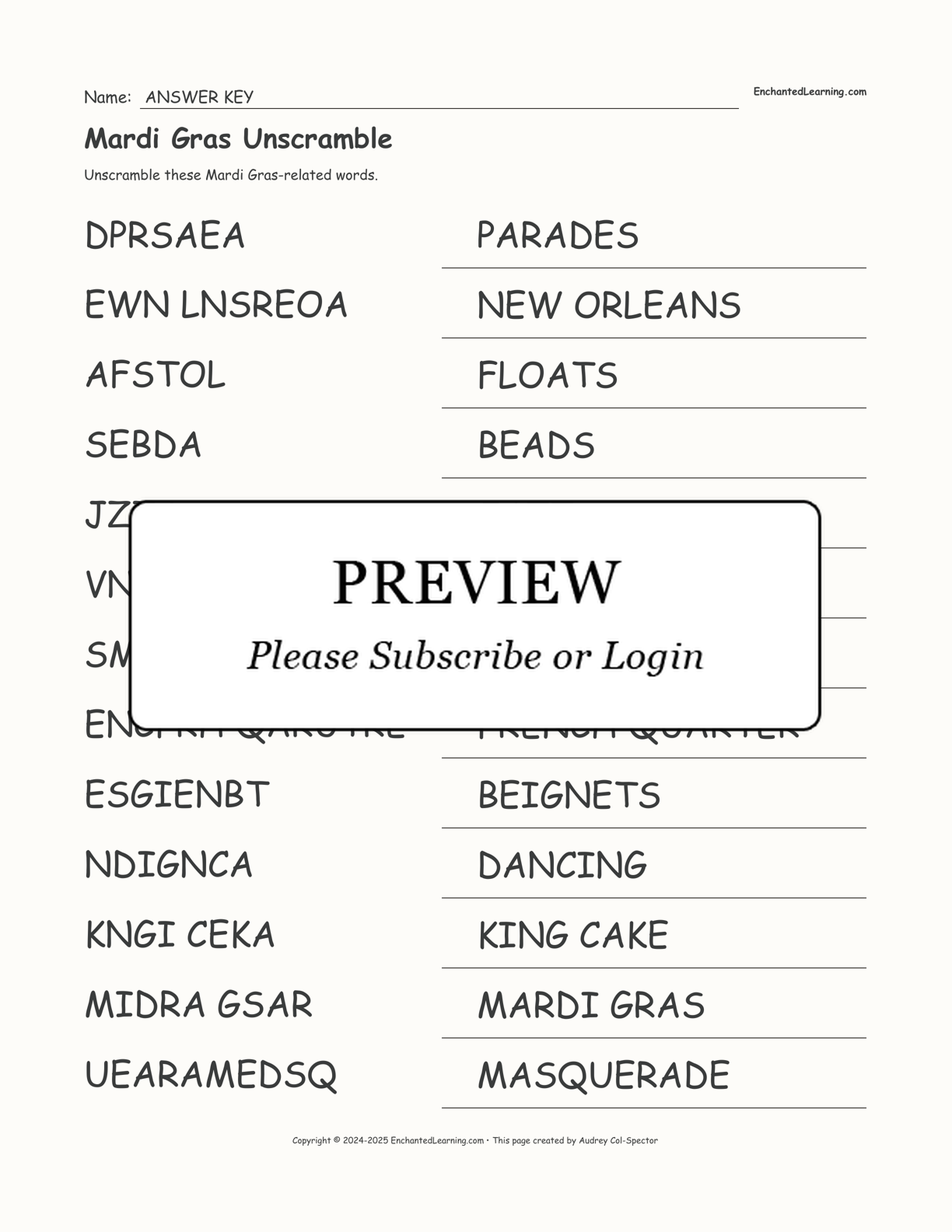 Mardi Gras Unscramble interactive worksheet page 2