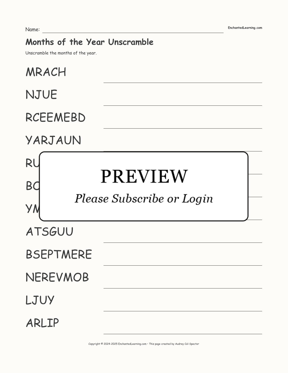 Months of the Year Unscramble interactive worksheet page 1