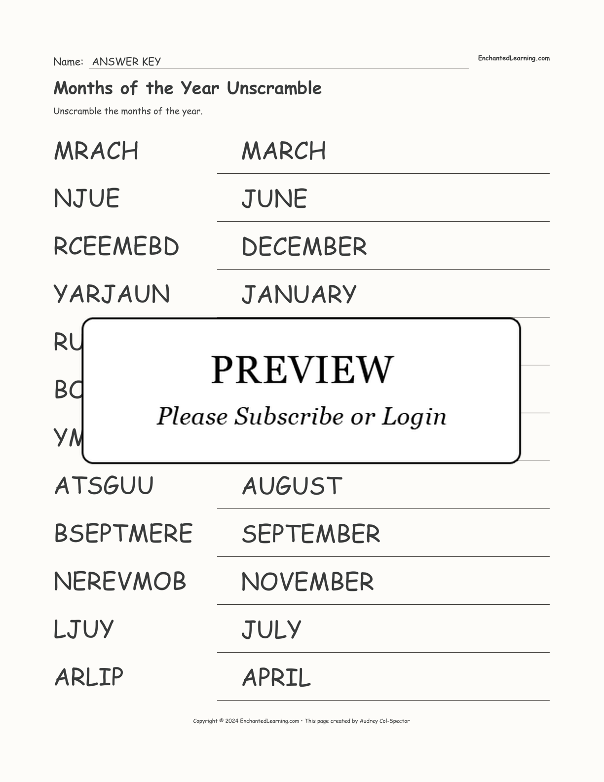 Months of the Year Unscramble interactive worksheet page 2