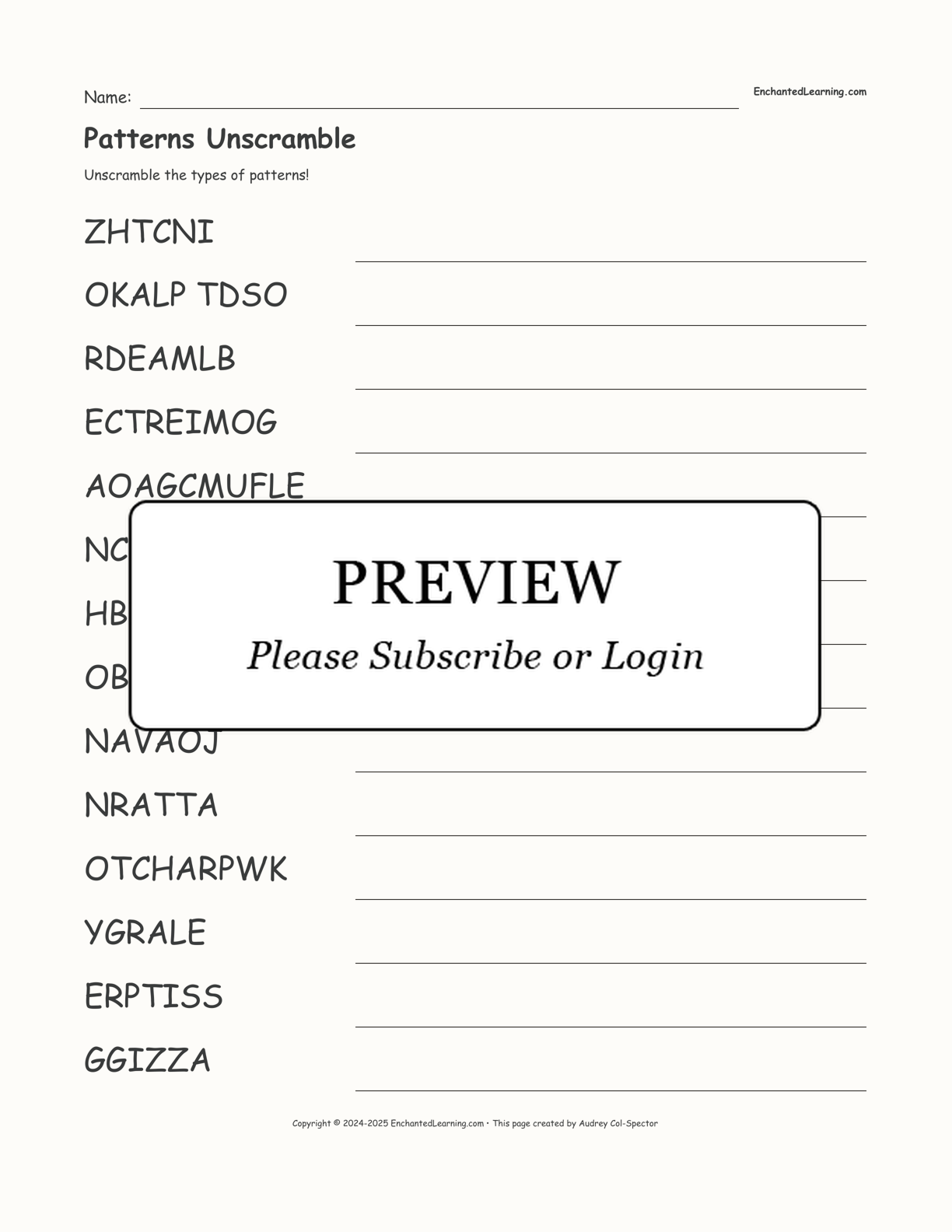 Patterns Unscramble interactive worksheet page 1