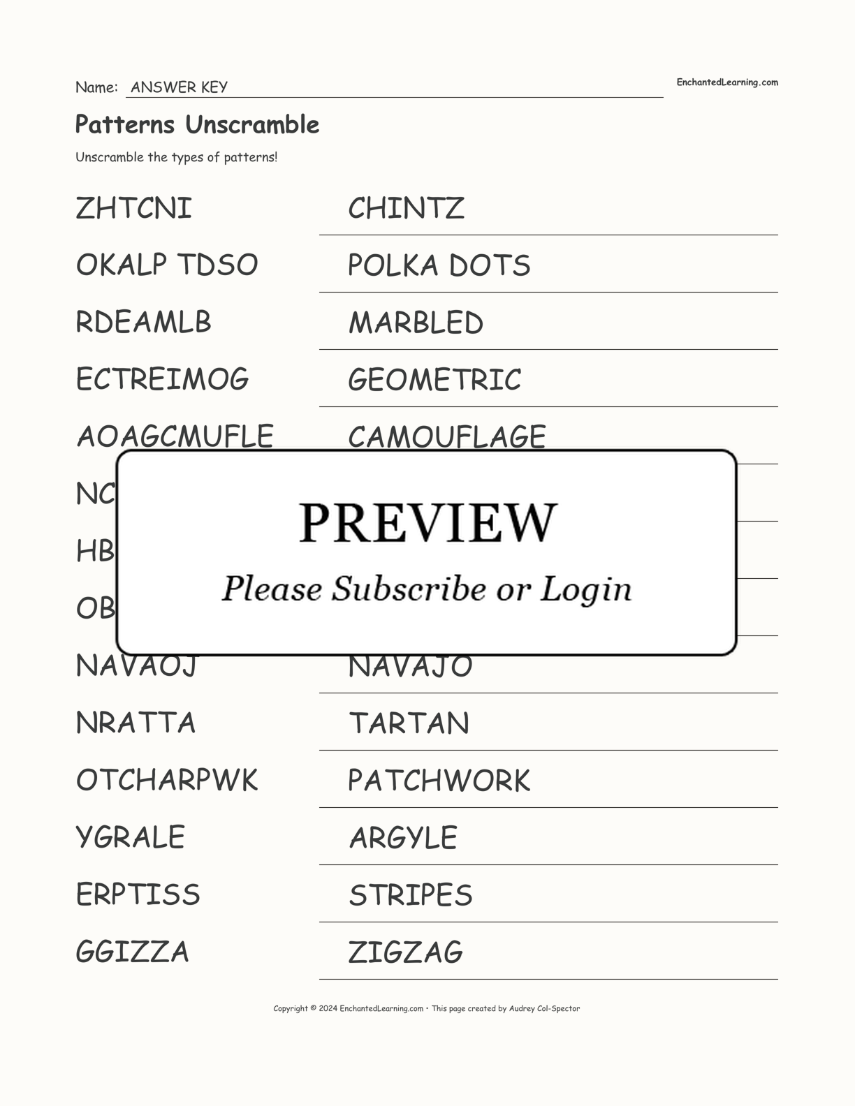 Patterns Unscramble interactive worksheet page 2