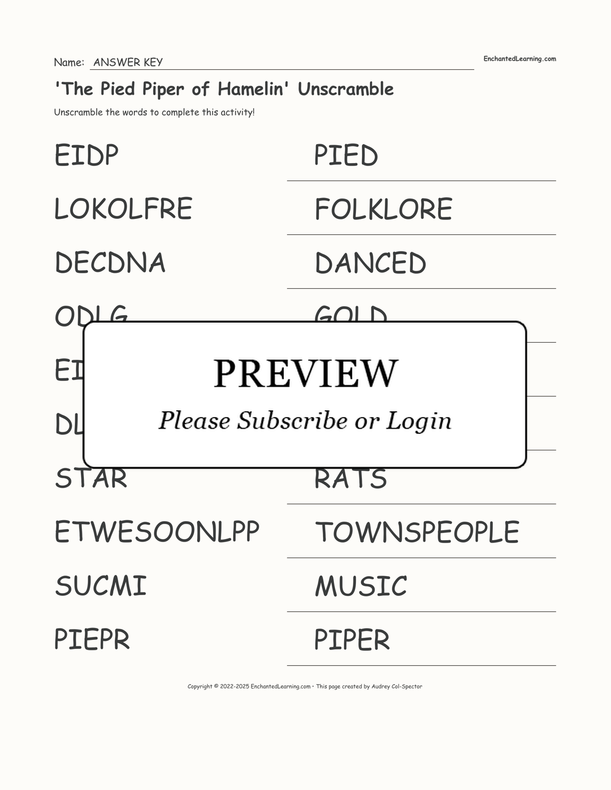 'The Pied Piper of Hamelin' Unscramble interactive worksheet page 2