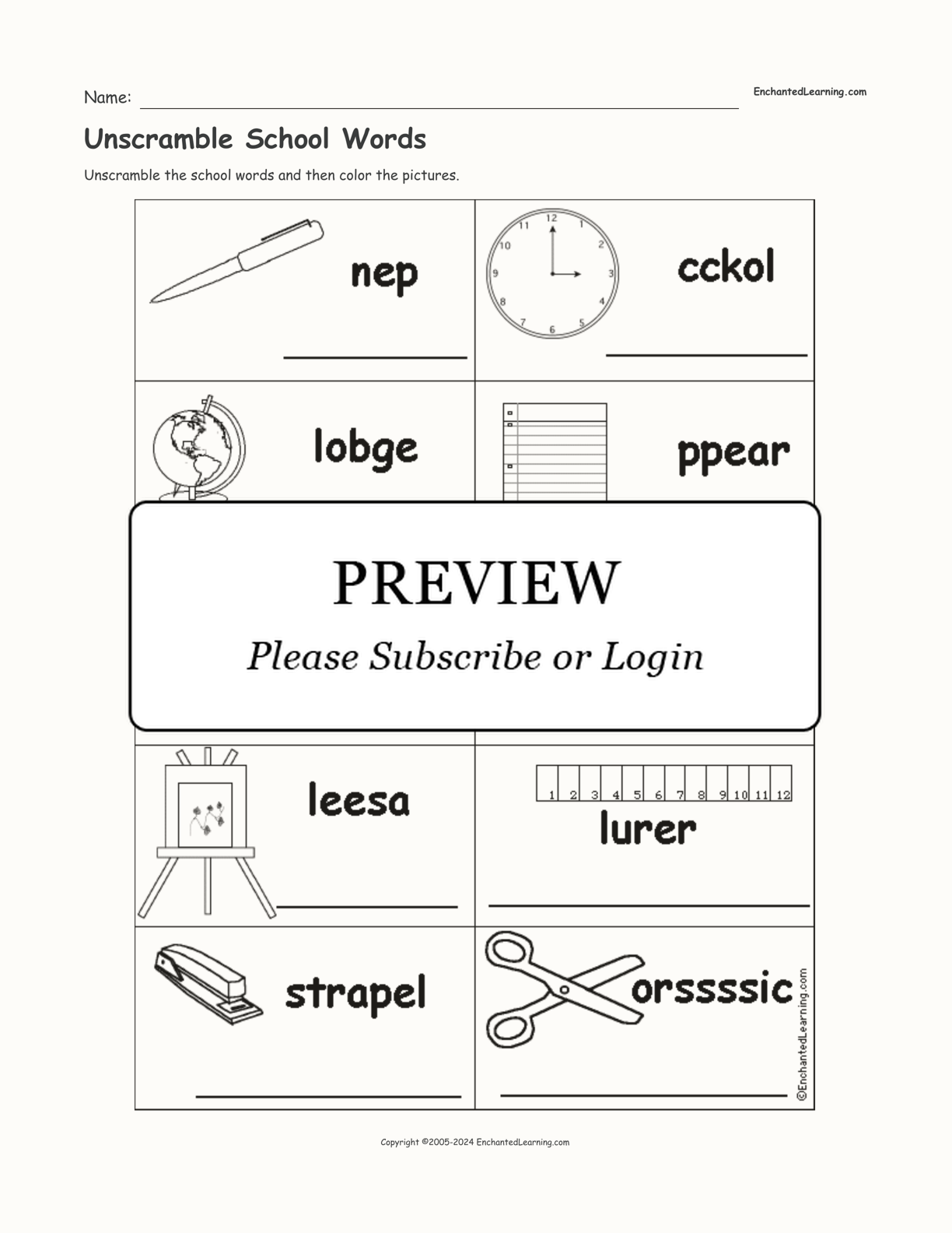 Unscramble School Words interactive worksheet page 1