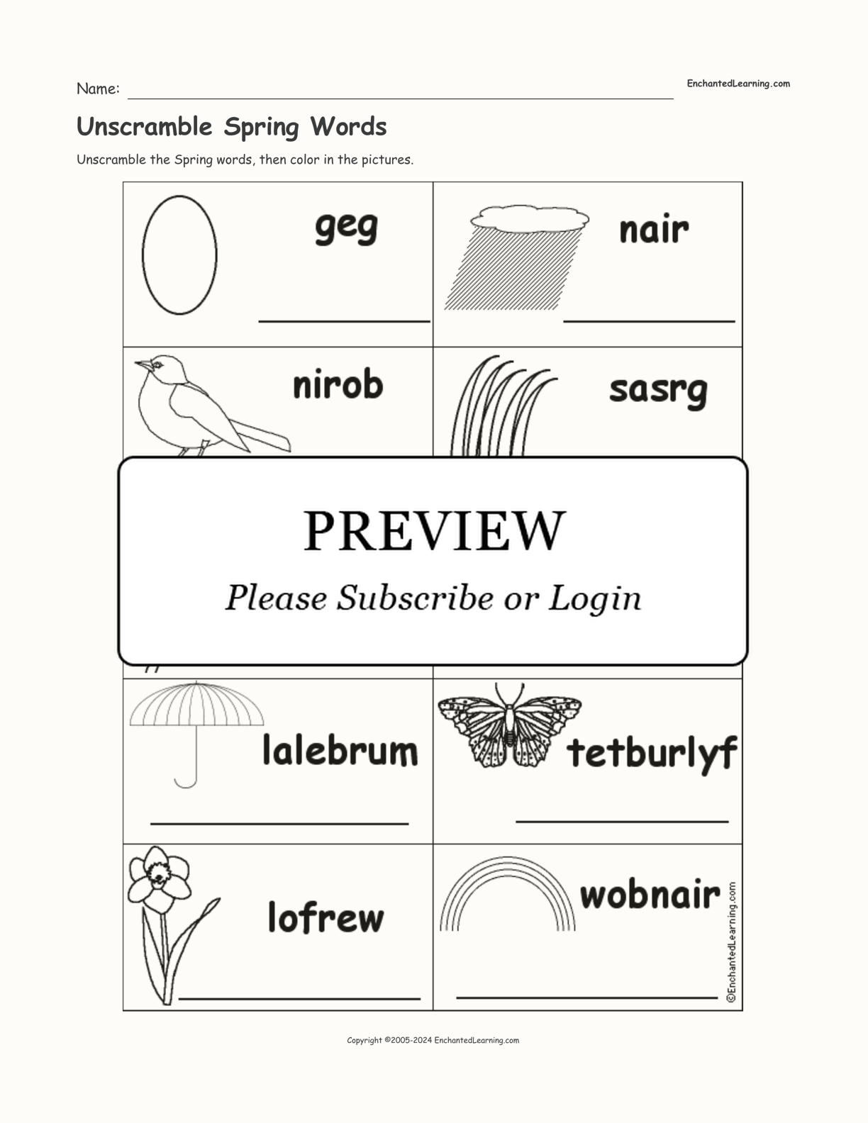 Unscramble Spring Words interactive worksheet page 1