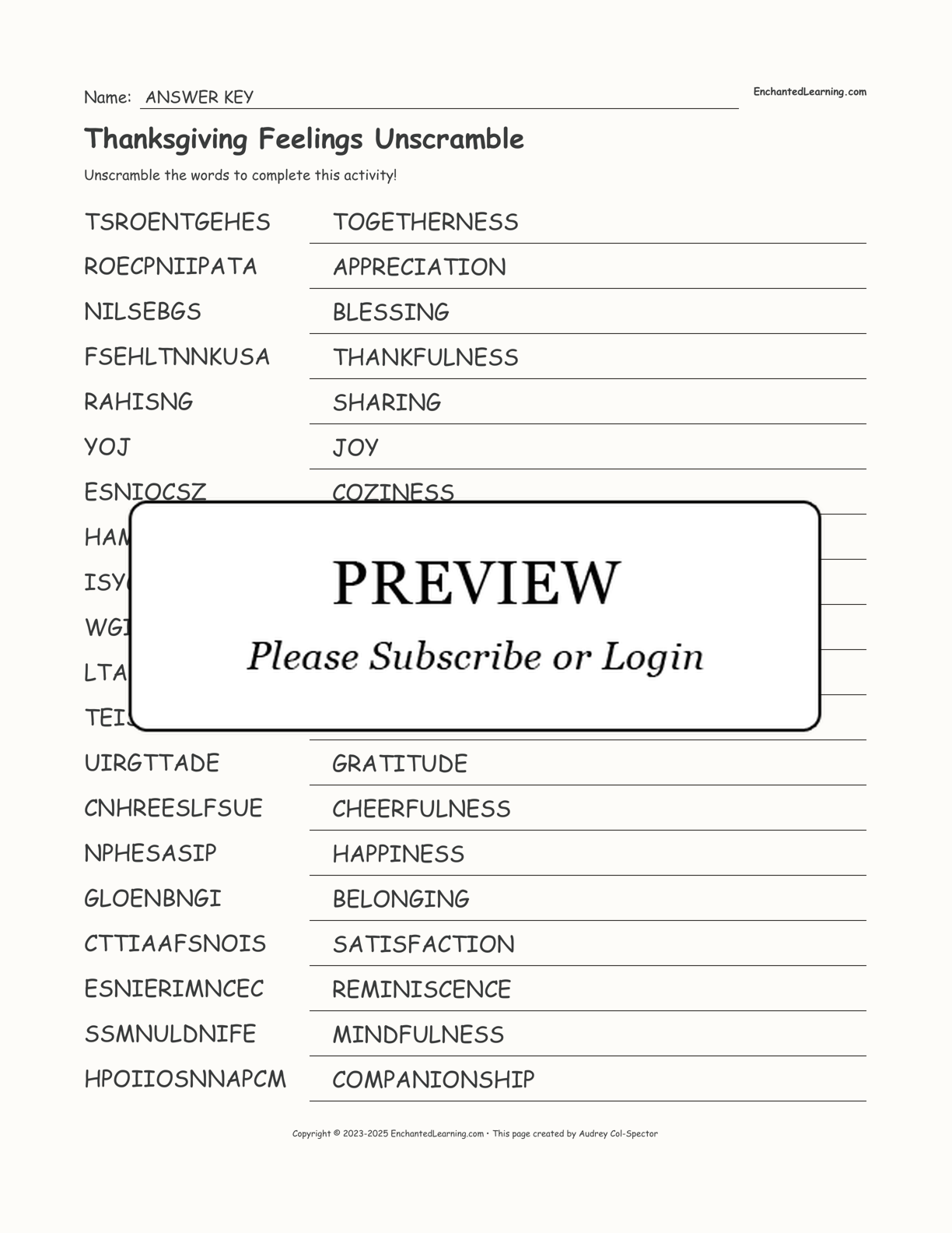 Thanksgiving Feelings Unscramble interactive worksheet page 2