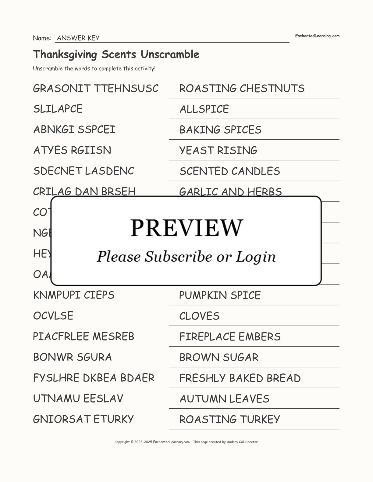 Thanksgiving Scents Unscramble interactive worksheet page 2