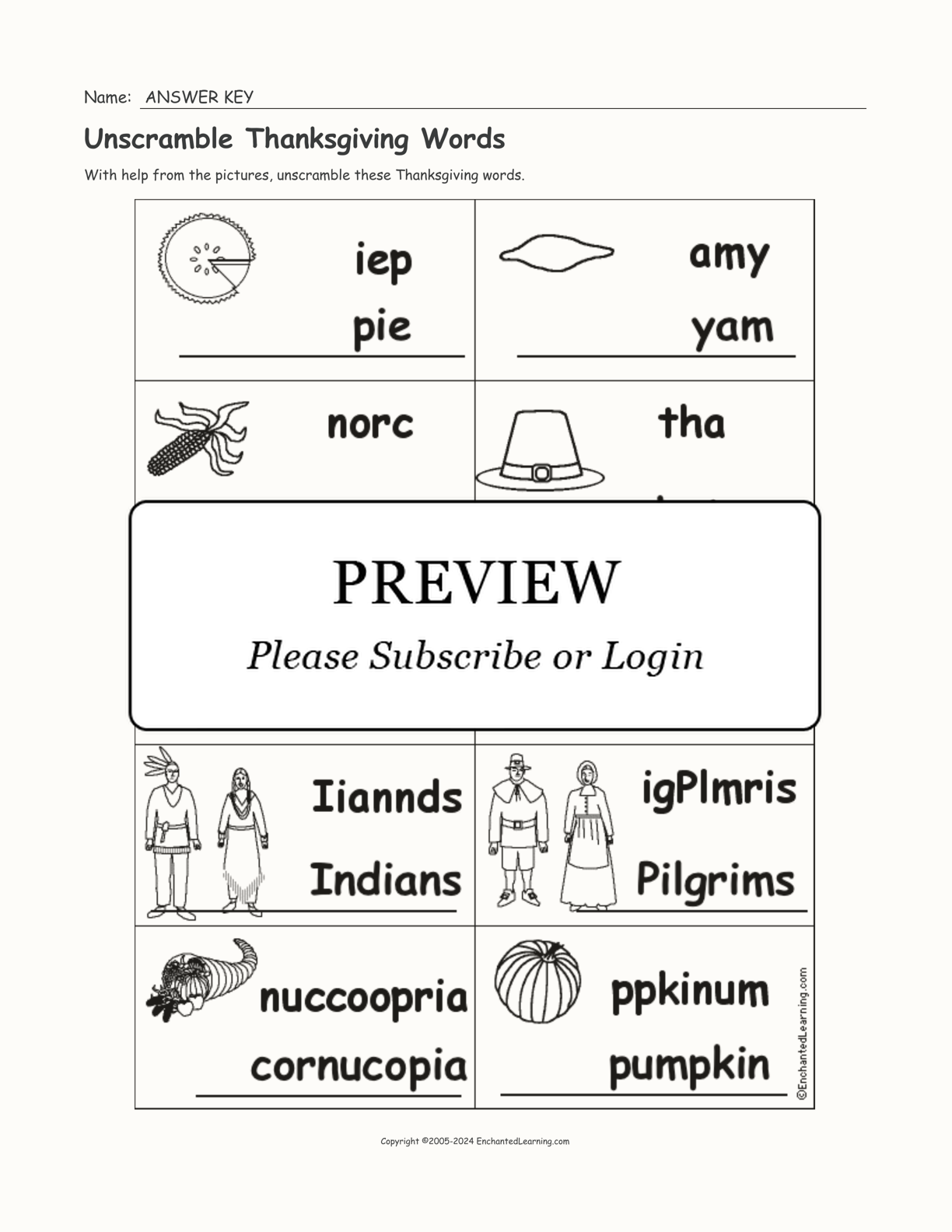 Unscramble Thanksgiving Words interactive worksheet page 2