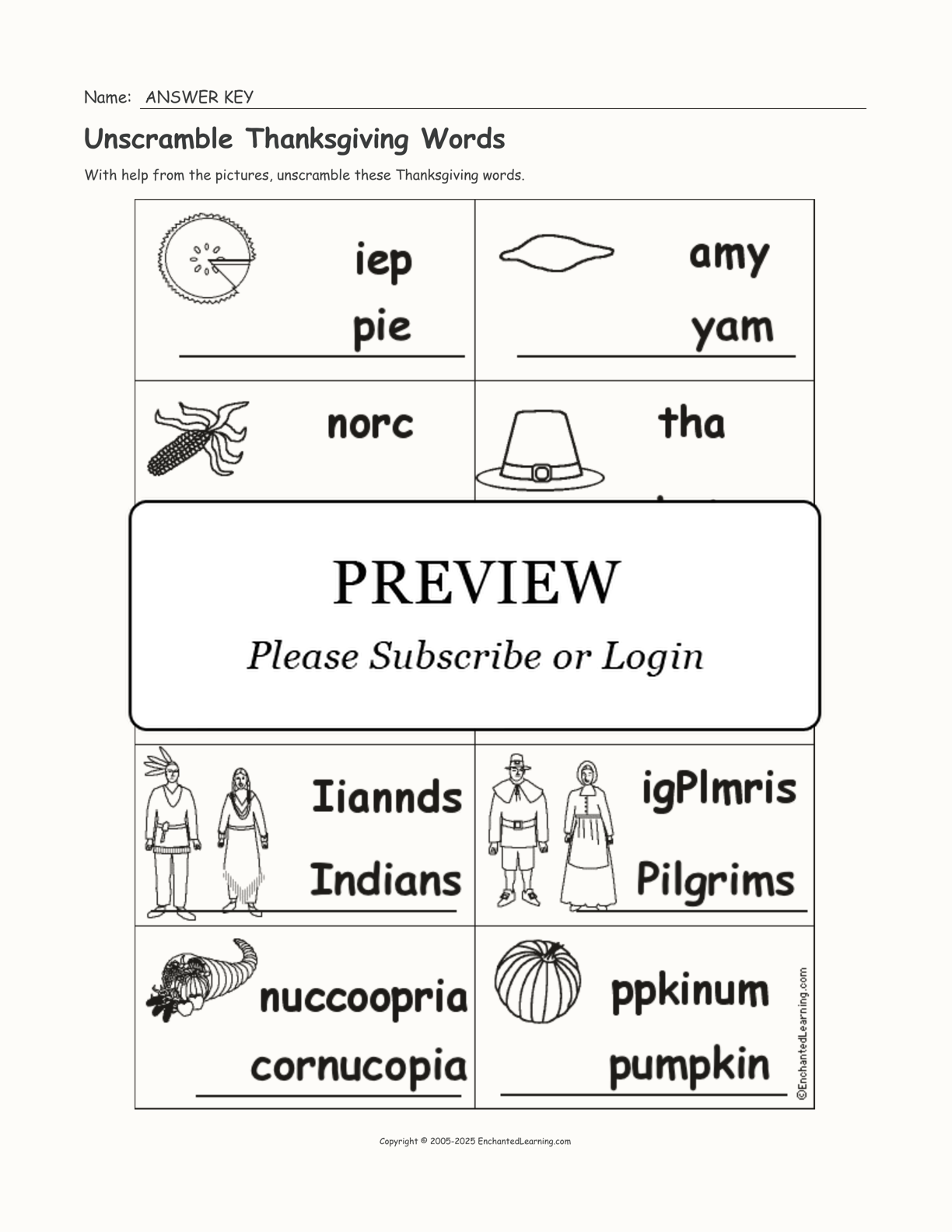 Unscramble Thanksgiving Words - Enchanted Learning